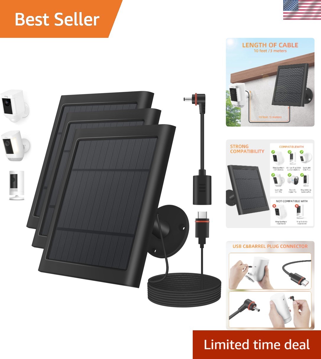Upgrade Your Ring Devices: 4W Solar Panel Set with 360-Degree Mounts Included