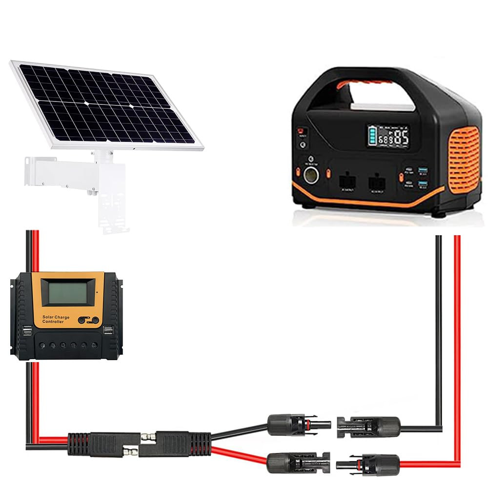 2Pcs 1FT 10AWG Solar Panel Connector Cable, SAE to MC-4 Male Female Adapter PV E