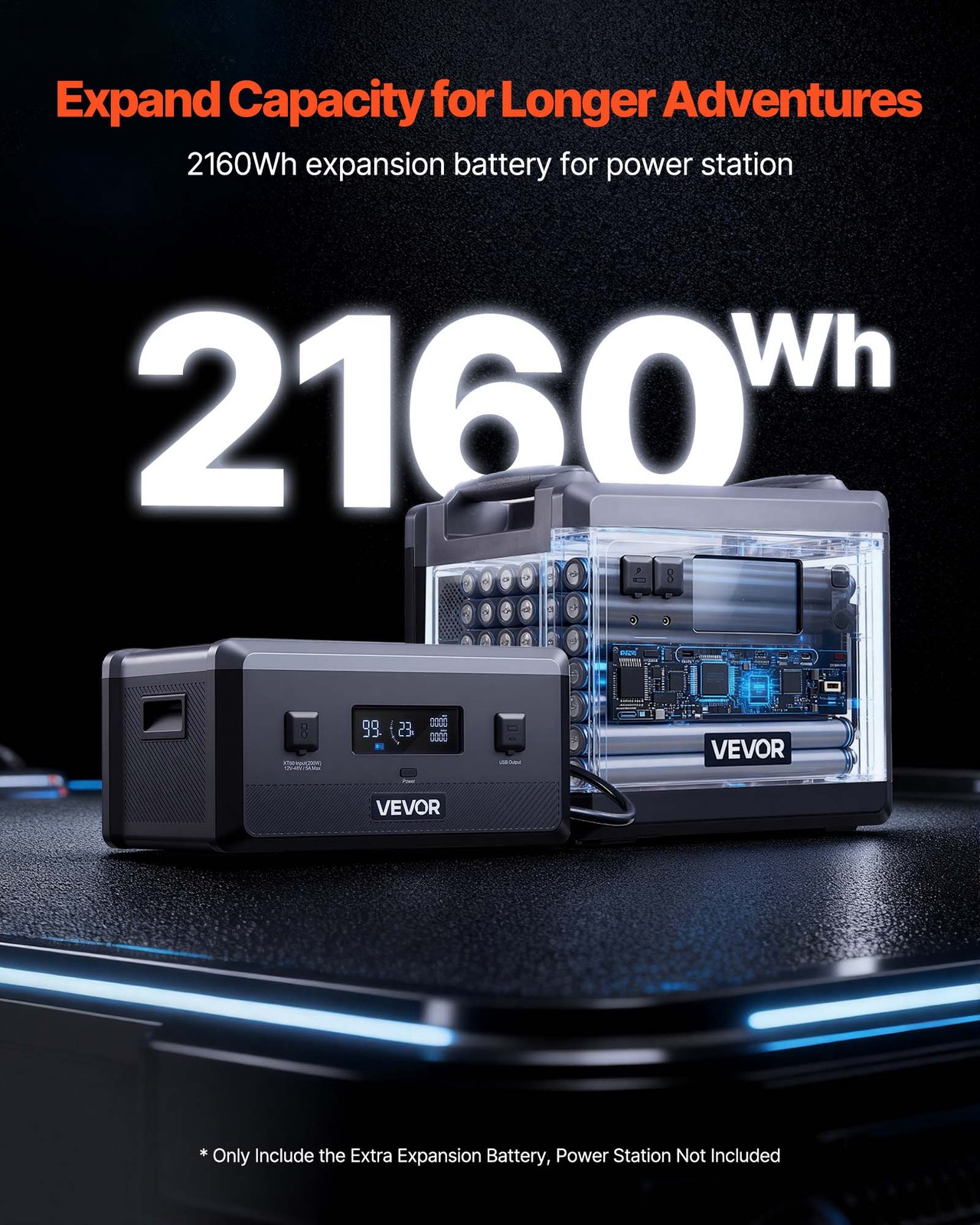 VEVOR Extra Battery for Portable Power Station 2160Wh LiFePO4 Expansion Battery