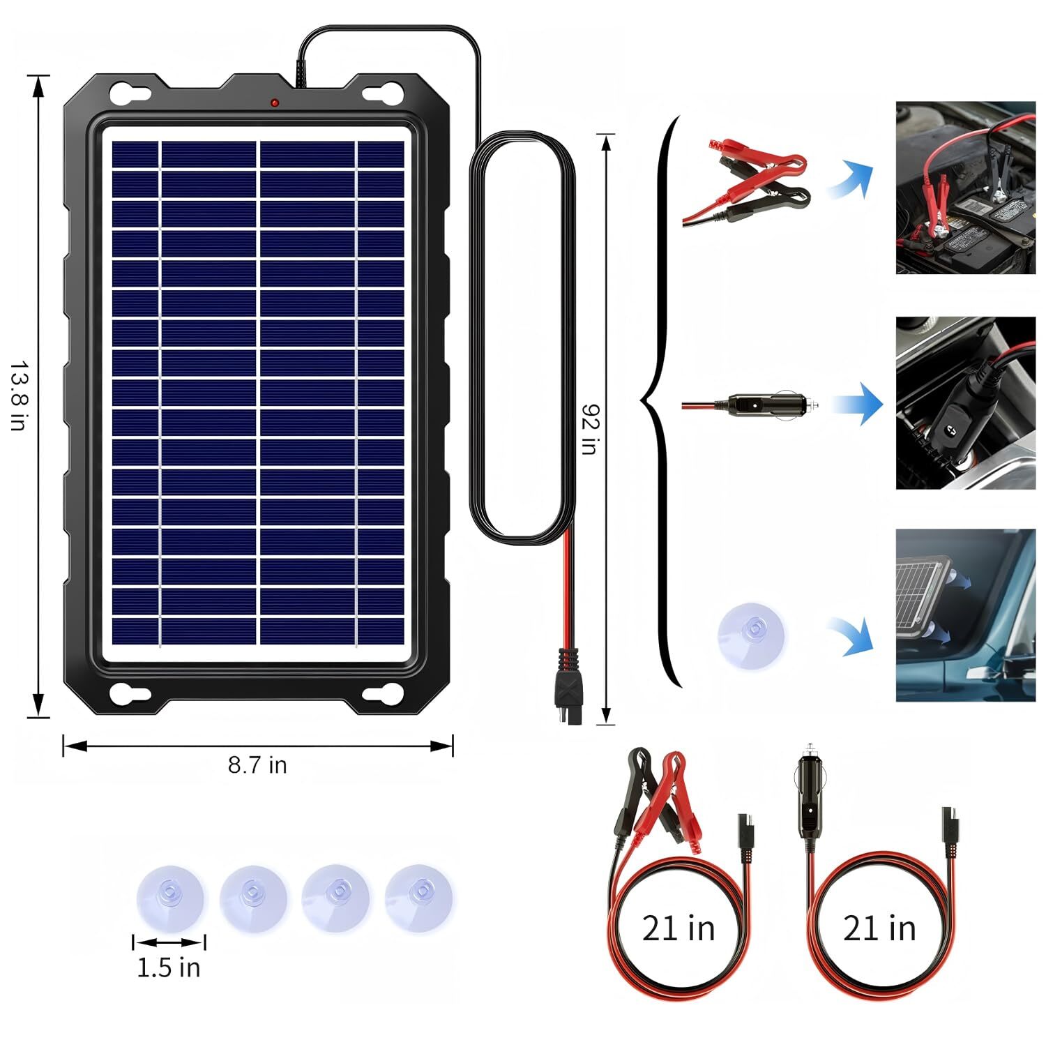 7.5W Solar Battery Charger Maintainer Waterproof for Vehicles and Outdoor Gear