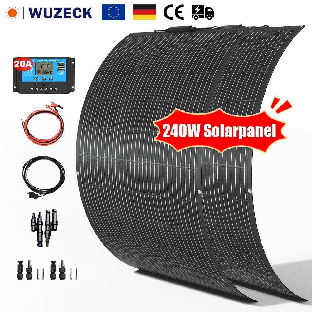240W Watt Flexible Solar Panel Kit with Solar Charge Controller 12V Off Grid RV