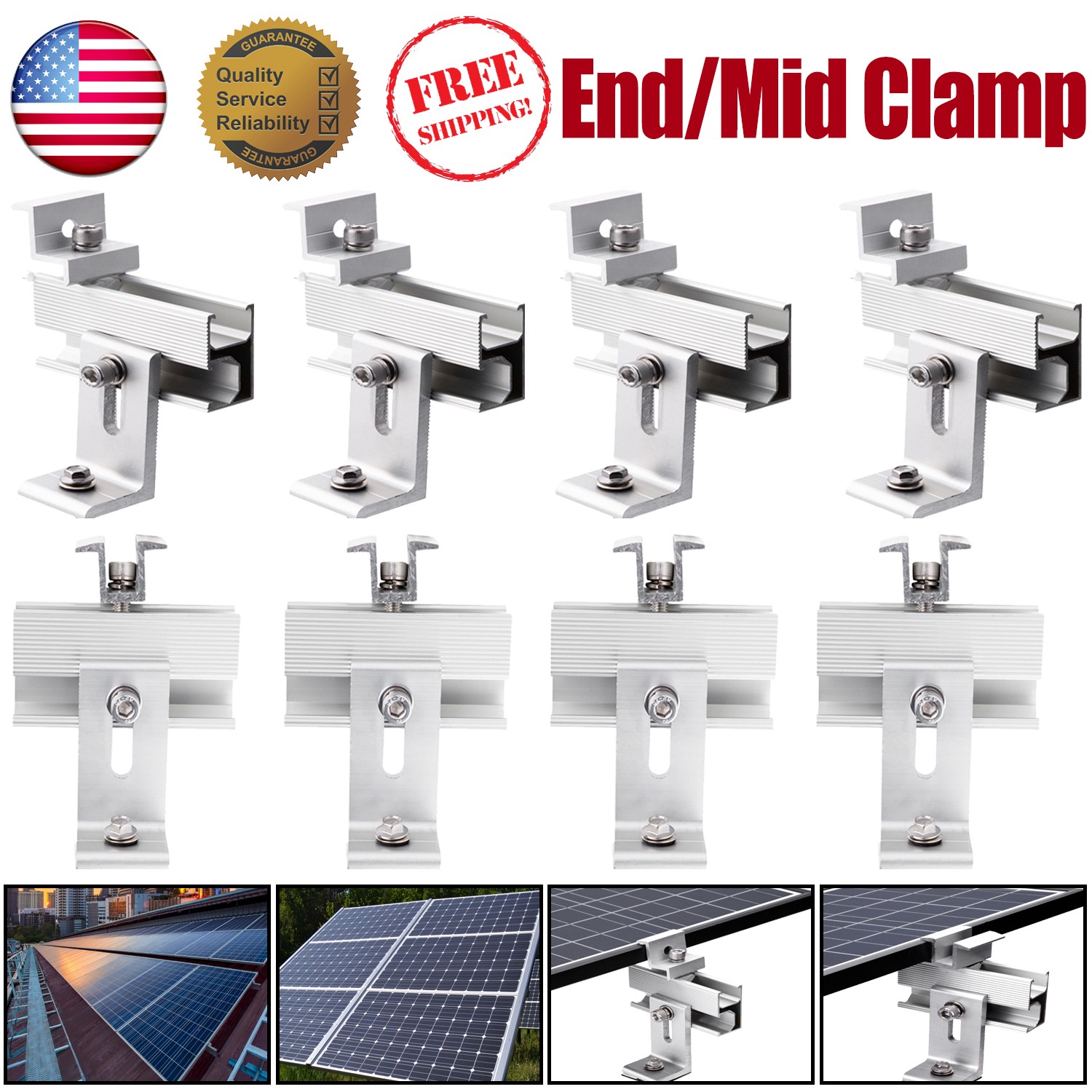 Solar Panel Mounting Brackets Roof RV Mount Universal 30/35mm Mid End Clamp Kit