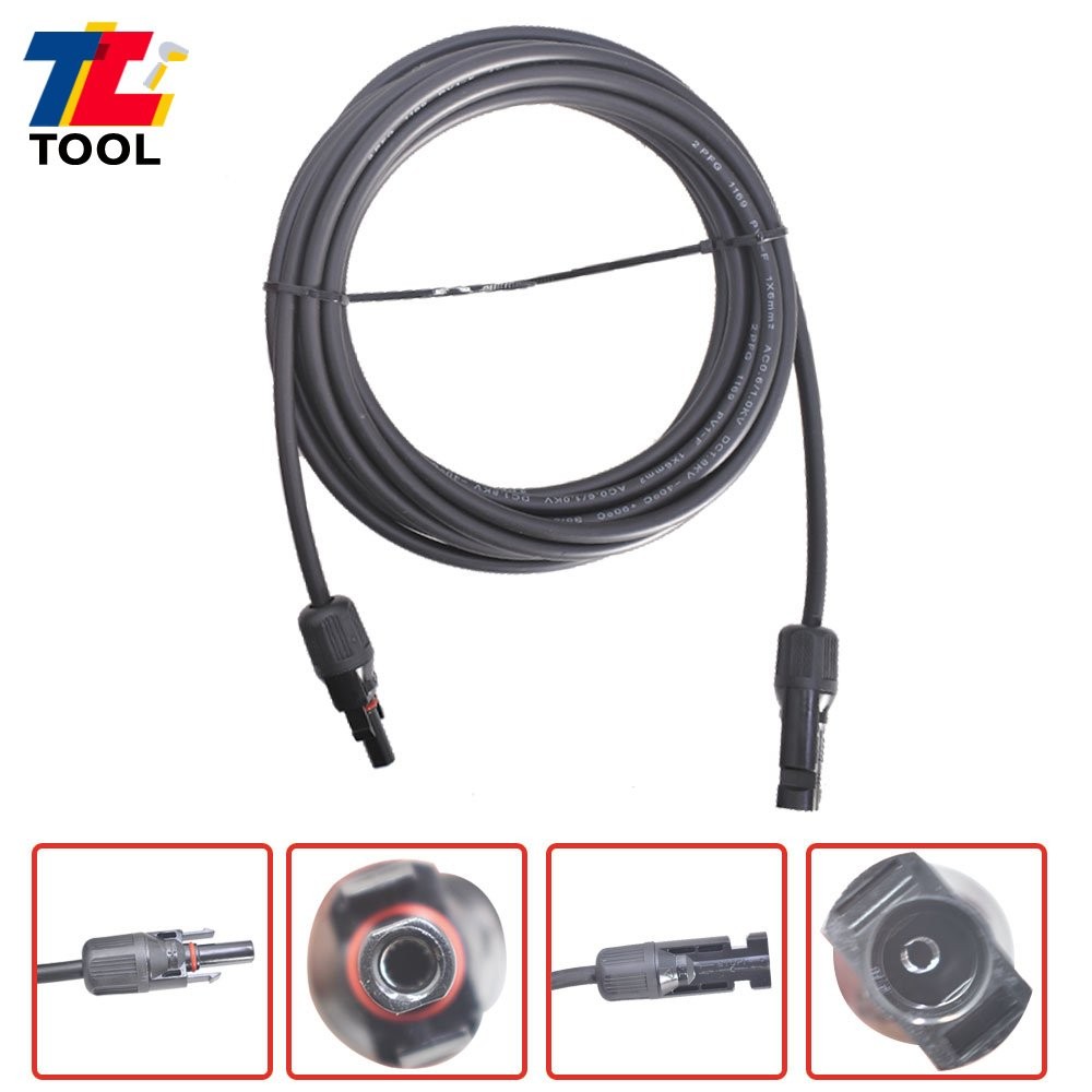 1Pair Black + Red 10AWG 15ft Solar Panel Extension Cable Wire Connector