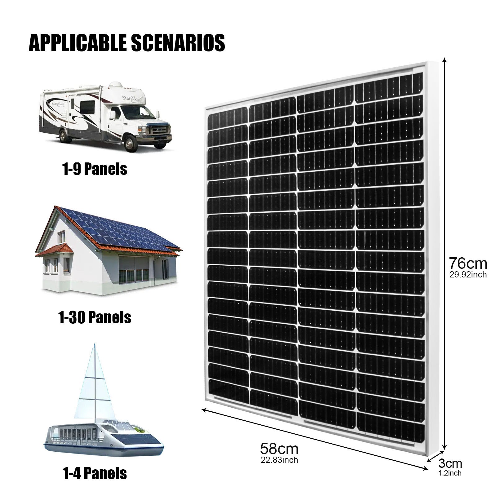 100W 12V Solar Panel High Efficiency Monocrystalline PV Module for Home RV Boat