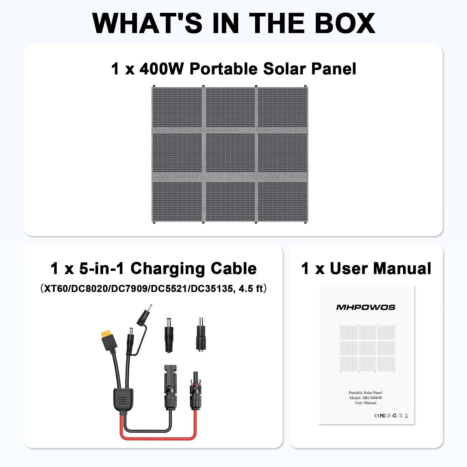 MHPOWOS 100W 200W 400W Watt Solar Panel Blanket Portable Foldable Solar Suitcase