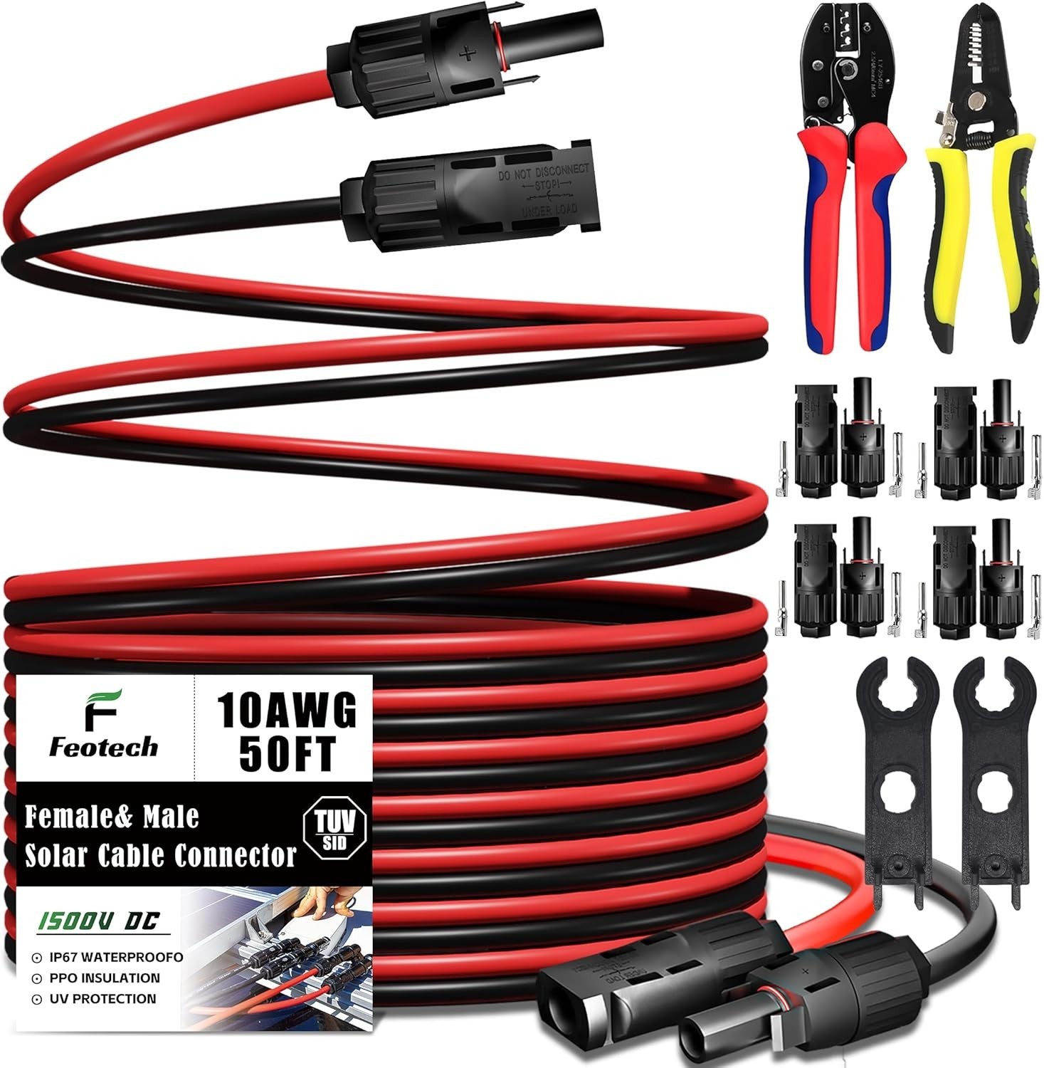 Twin Wire 50FT Solar Extension Cable 10AWG with Connectors for RV Marine