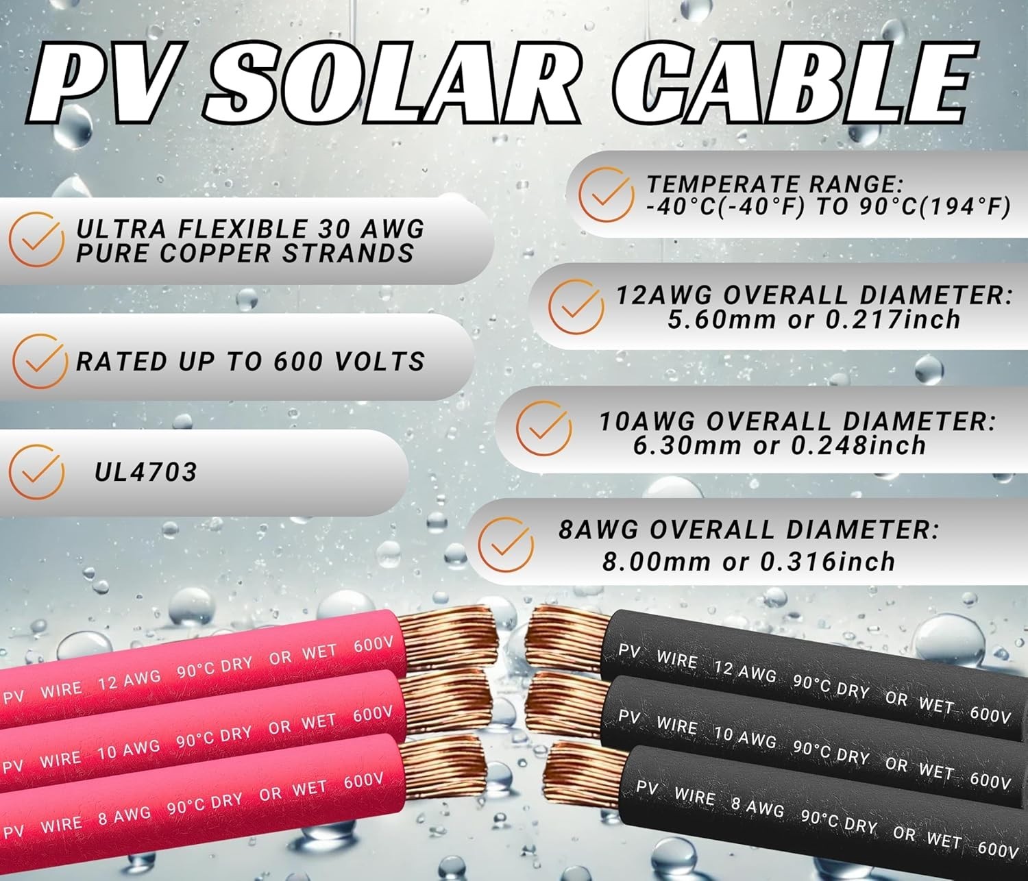 15ft Black & Red 10 AWG Solar Panel Wire – Pure Copper for Optimal Performance
