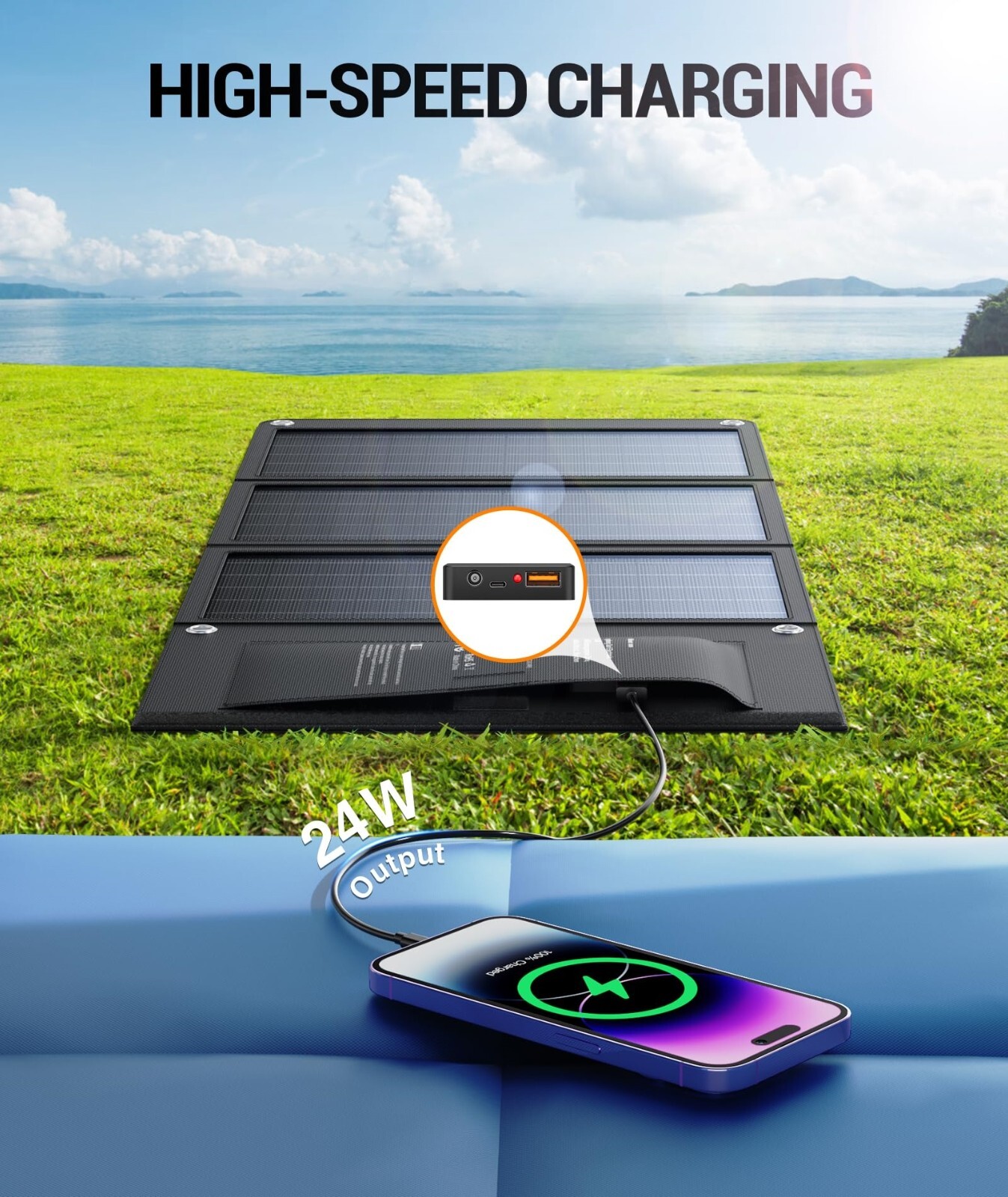 Foldable 30W Solar Panel, USB-A QC3.0 & USB-C DC Outputs