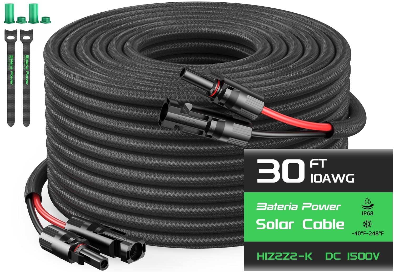 10AWG 30FT Solar Panel Extension Cable, Flame Retardant Protective Sleeving T…