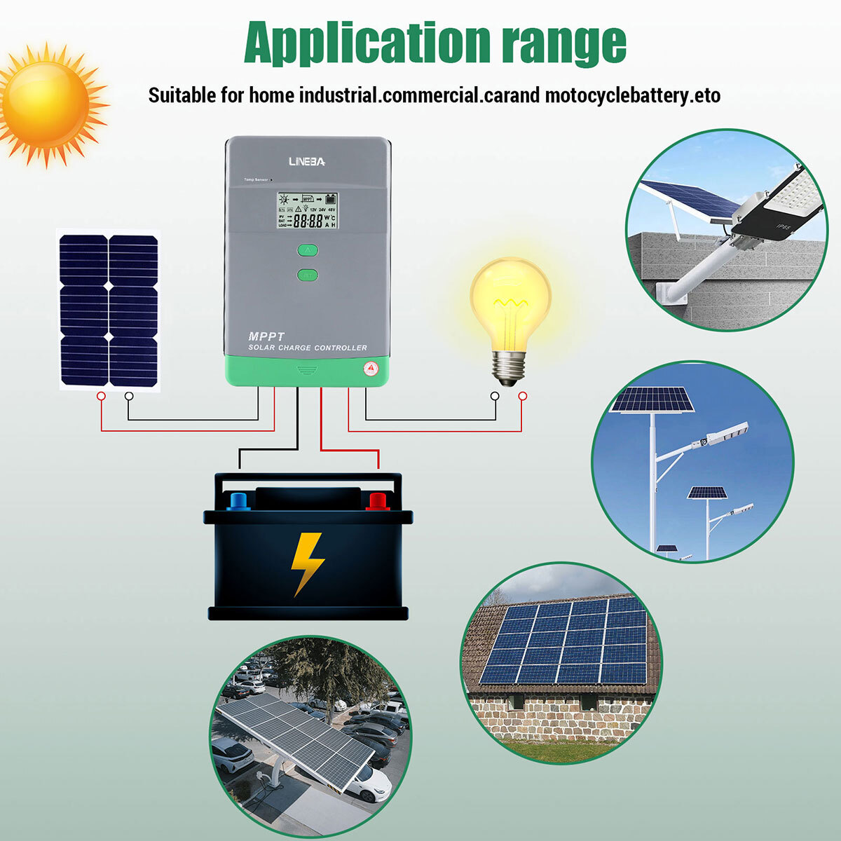 MPPT Solar Panel Charge Controller 12V/24V/48V/36V LifePO4 Regulator Auto Track