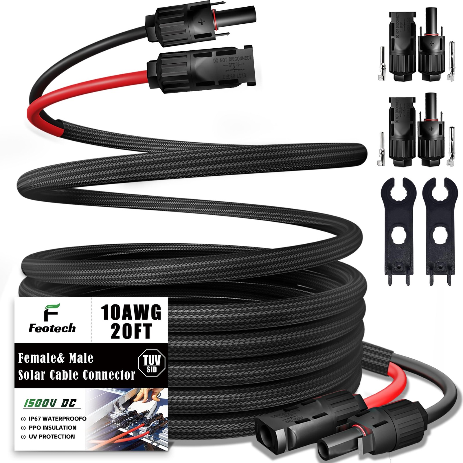 Twin Wire 20 Feet Solar Extension Cable 10AWG with -IP67- Female and Male Con…