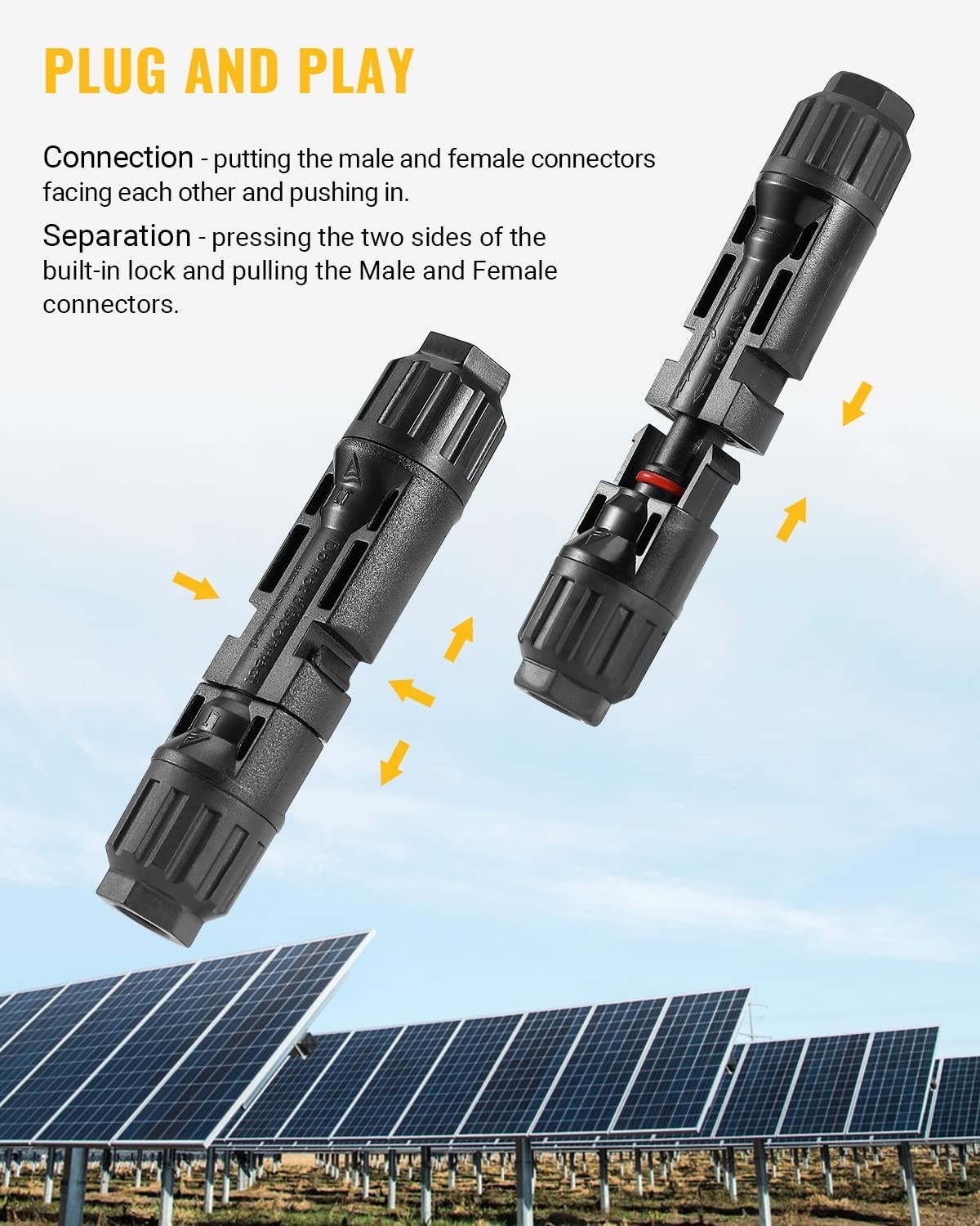 44PCS Waterproof Solar Panel Connectors Kit – 22Pairs Male/Female 10AWG Cables
