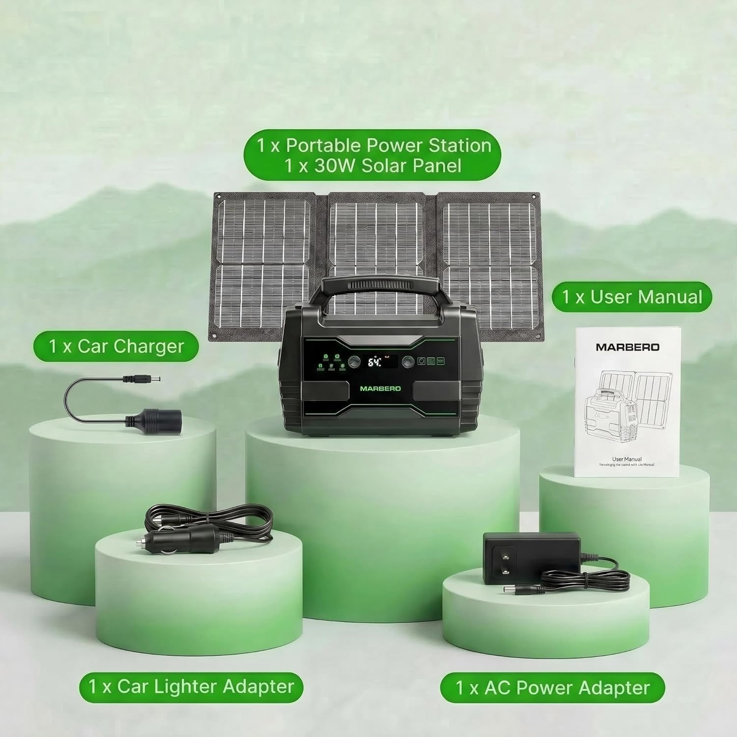 Solar Generator 155Wh with 30W Solar Panel Portable Power Station with 2X 100W A