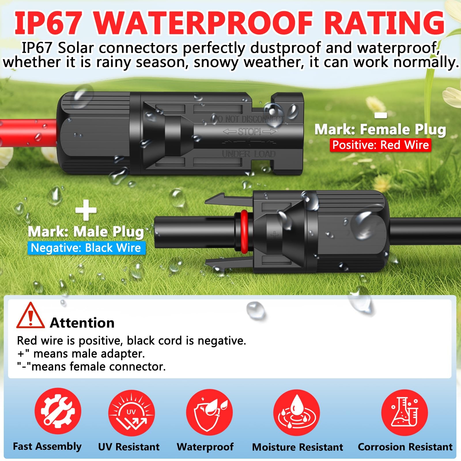 2×40 Feet Solar Panel Extension Cable, 10AWG Solar Cable, Solar Panel Cable w…