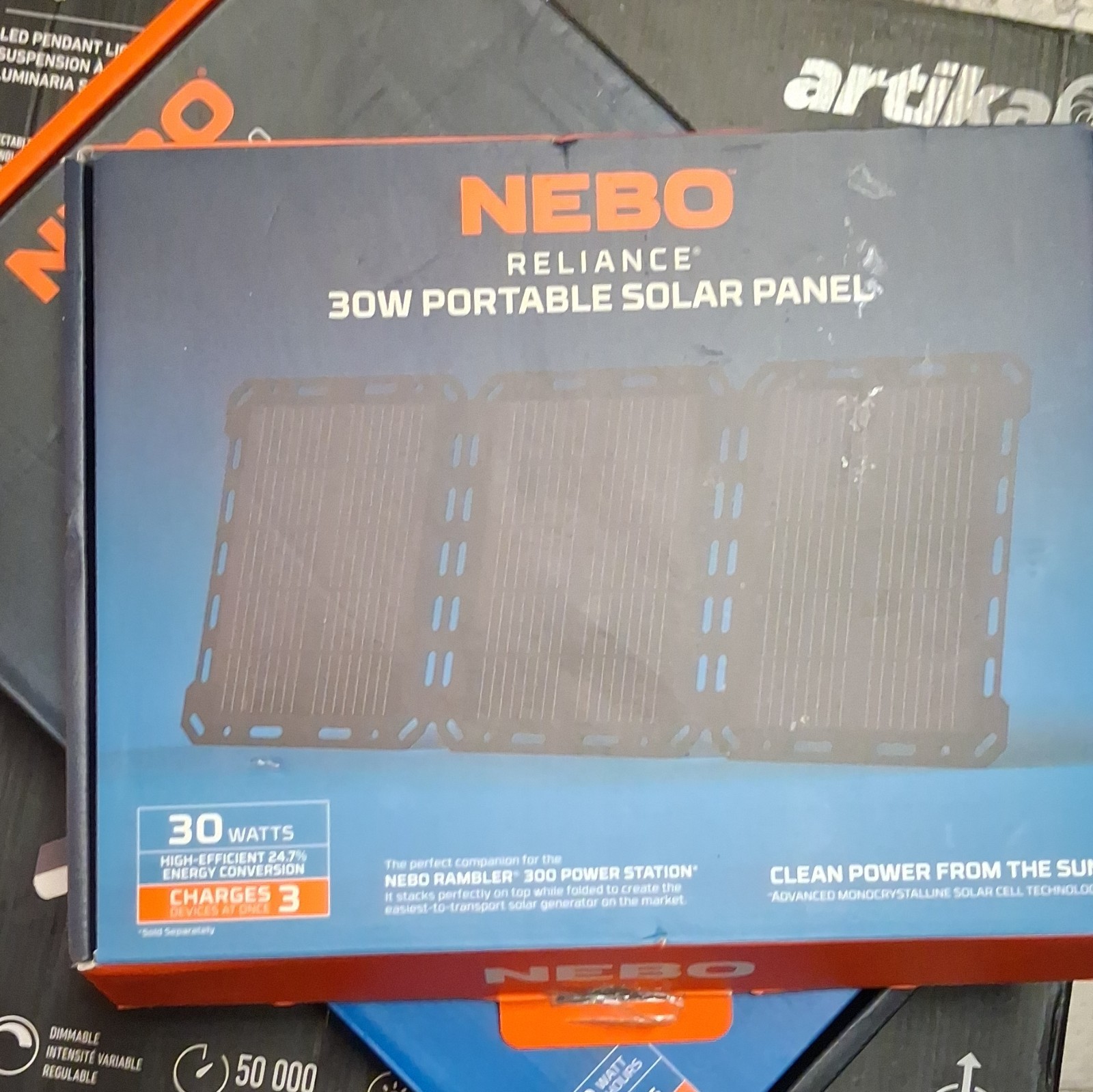 NEBO Reliance 30W Portable Monocrystalline Solar Panel Off-Grid Camping/Hiking