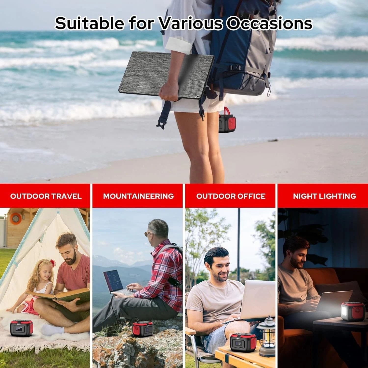 Portable Solar Generator with LED Light & Advanced Safety for Outdoor Adventures