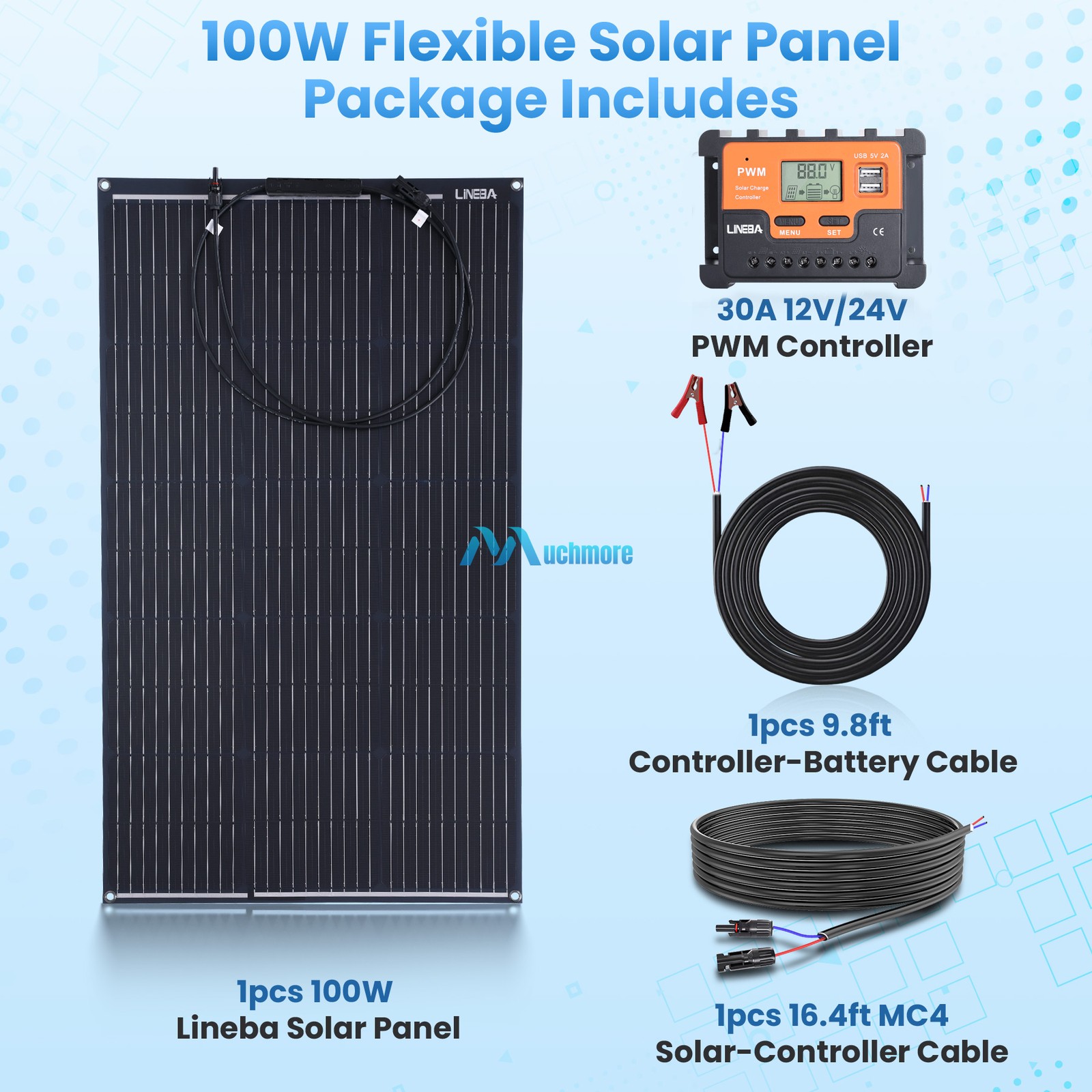 100W 18V Flexible Mono Solar Panel Home Power Station Camping RV Battery Charge