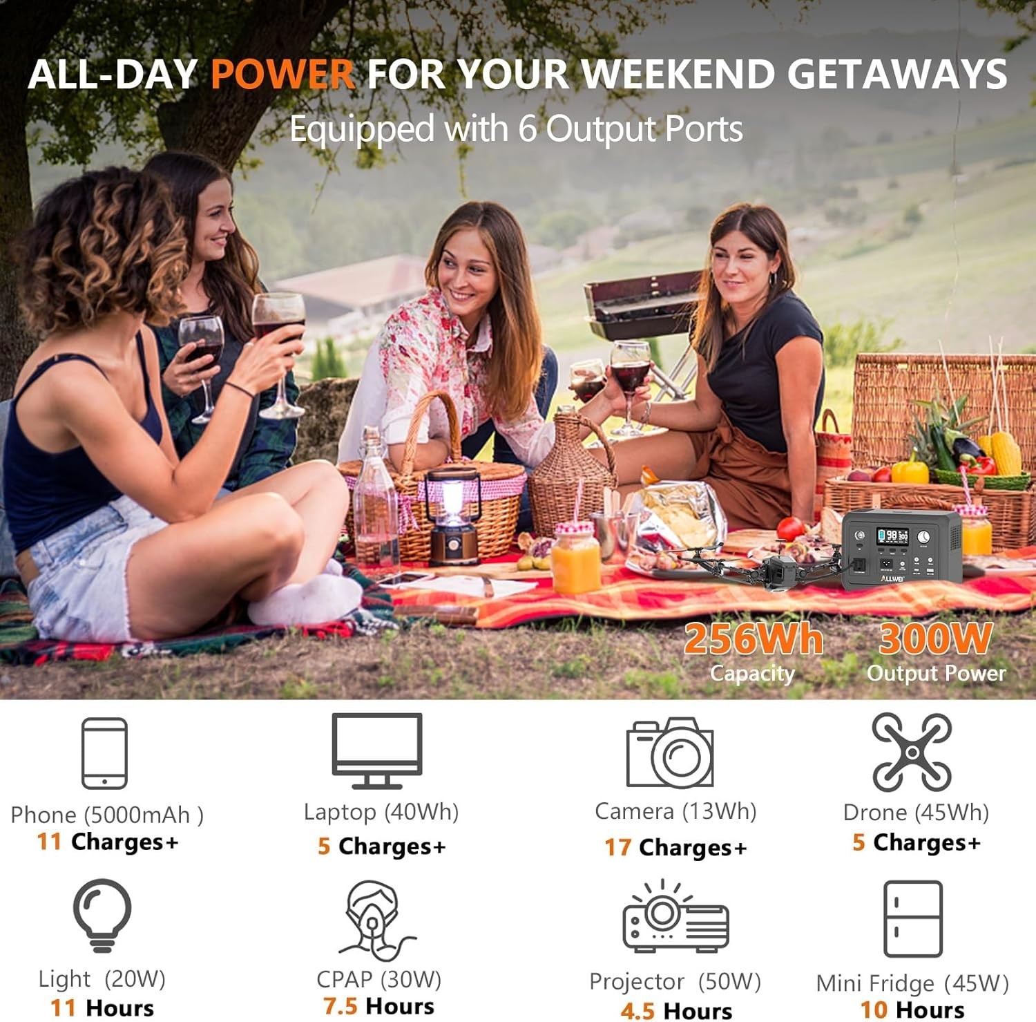 Lightweight 300W Solar Generator with 6 Output Ports for Camping and Home Backup