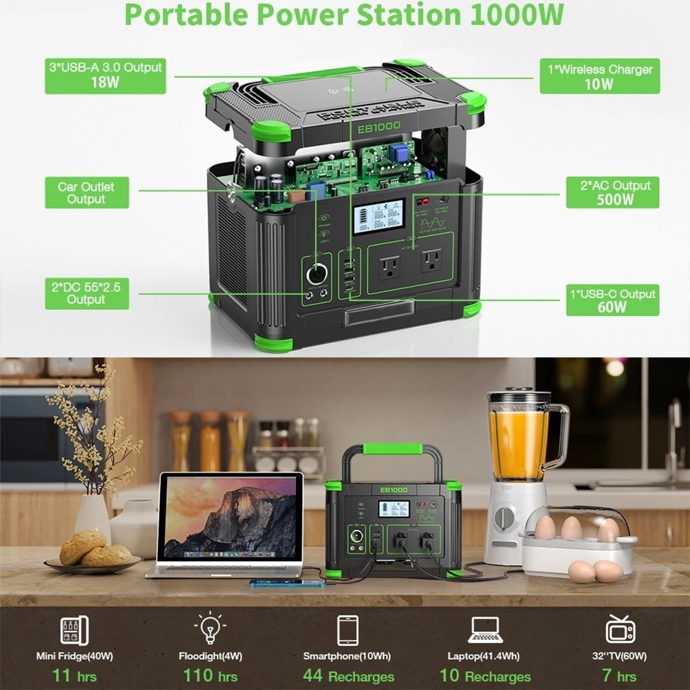 1000W 999Wh Charger Generator Power Station Portable LiFePo4 Battery For Travel