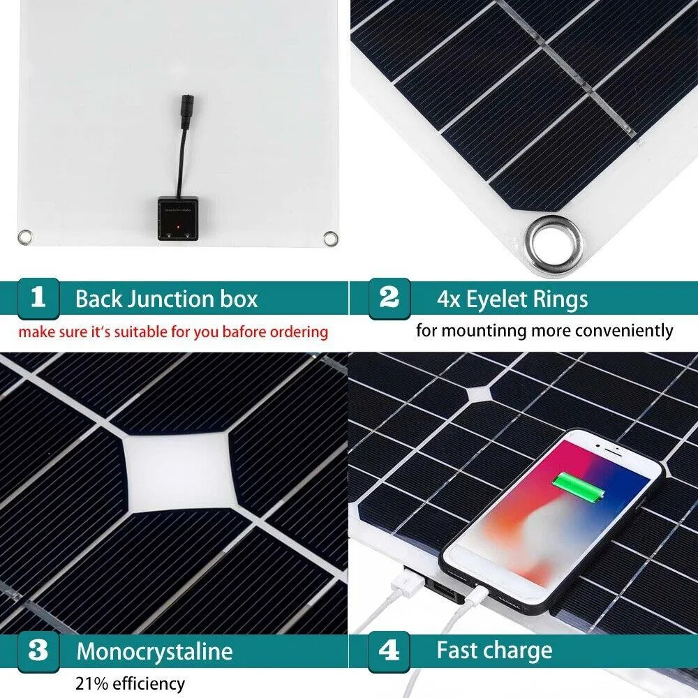 200 Watts Solar Panel Kit 100A 12V Battery Charger w/ Controller Caravan Boat RV