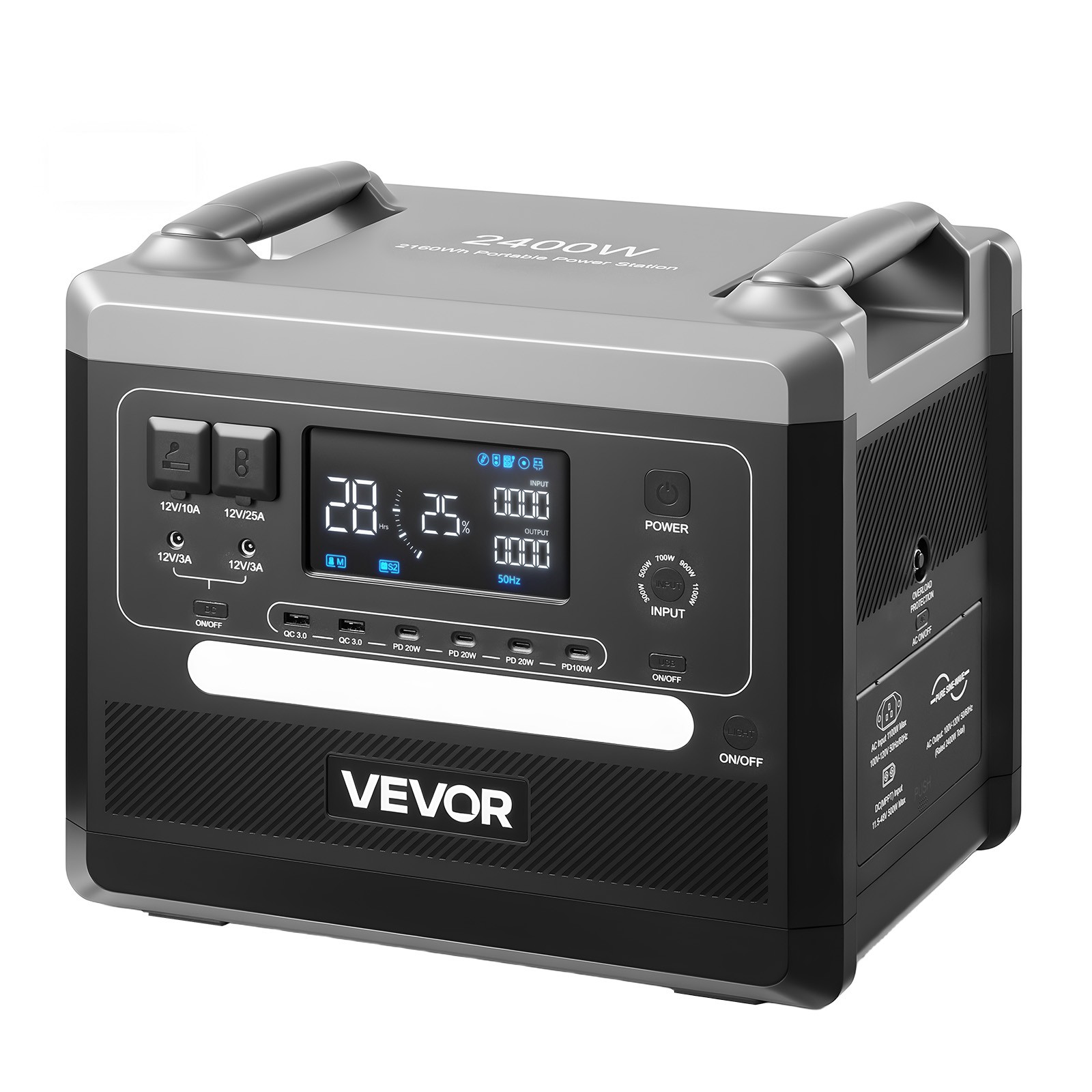 VEVOR Portable Power Station Solar Generator 2400W 2160Wh with 10 Output Ports