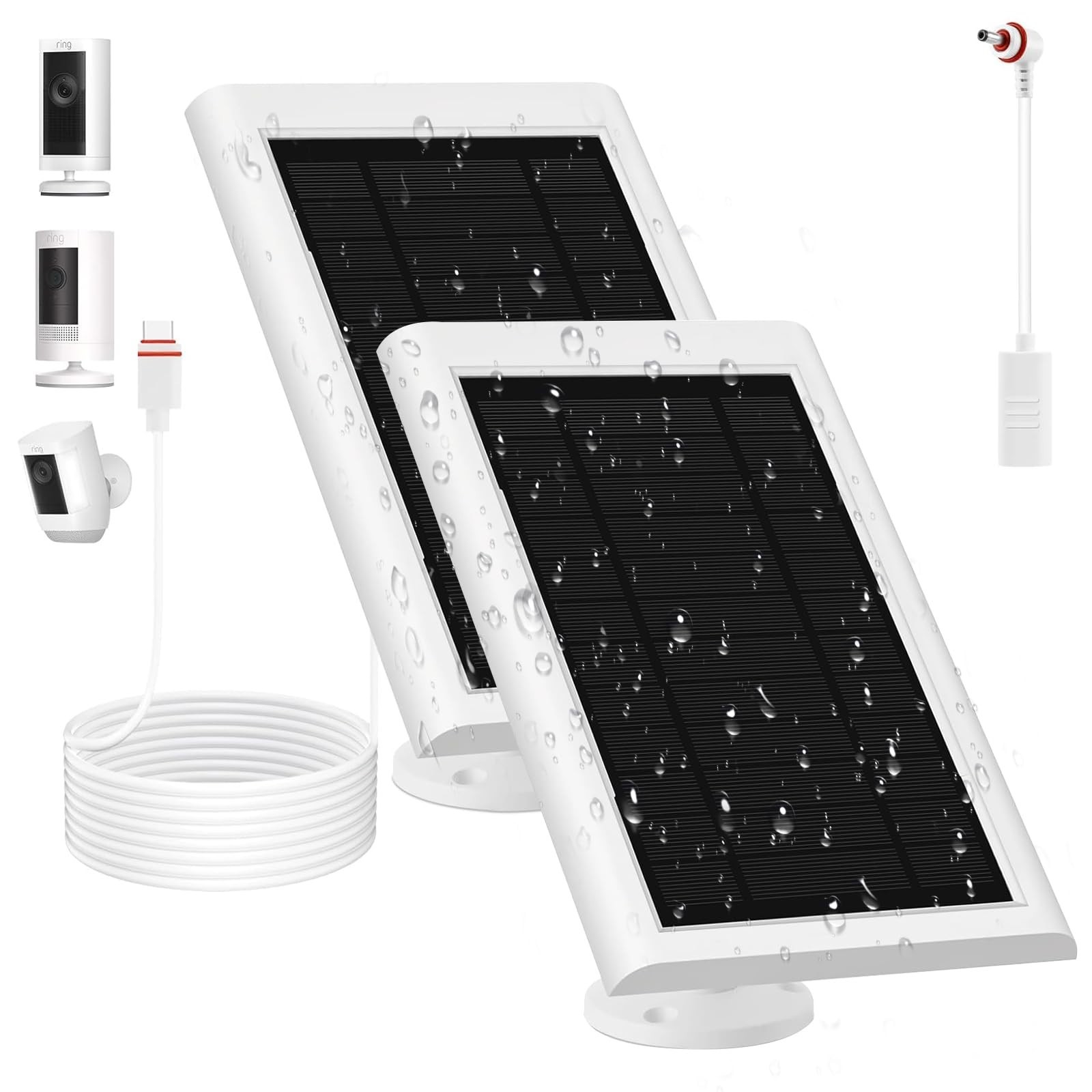 2 Pack 5W Solar Panels for Ring Camera, 10FT Cable, Waterproof & Dustproof Secur