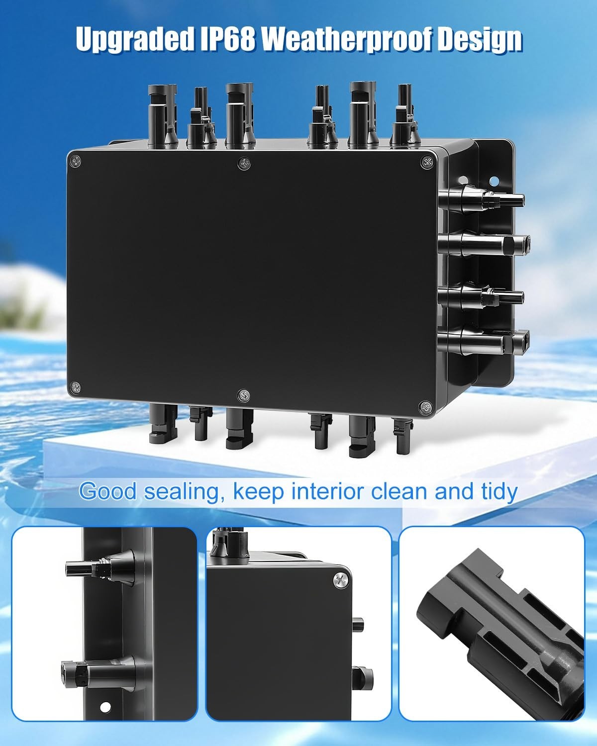 8 String Solar PV Combiner Box, IP68 Waterproof Circuit Breaker, 30A Fuse & Wren