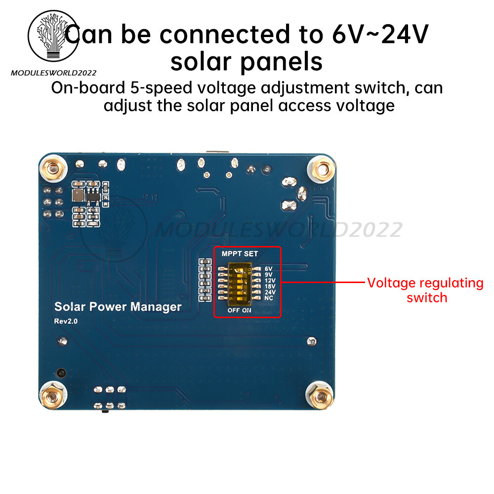 Power Manager Module for 6V~24V Solar Panel Support MPPT USB Battery Charging