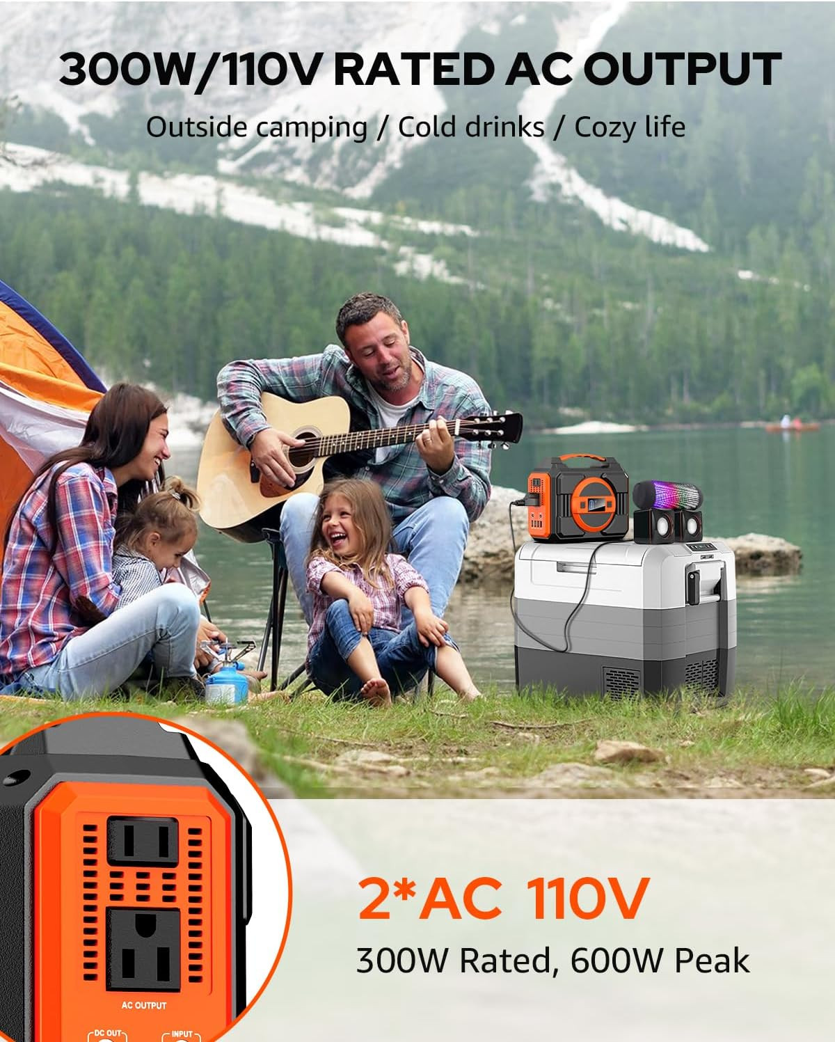 Portable Power Station 300W, Outdoor Solar Generator Backup Battery Pack 220Wh/6