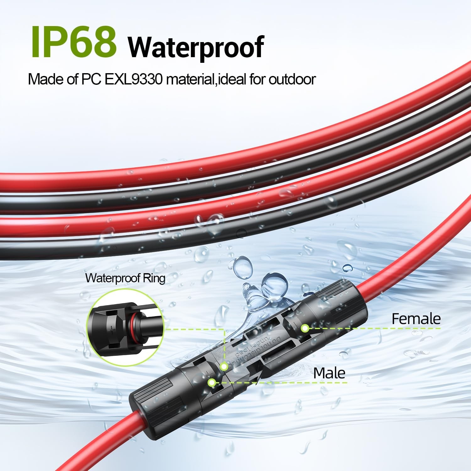 30FT 10AWG Solar Extension Cable – 10 Gauge Wire with Male/Female Connectors for