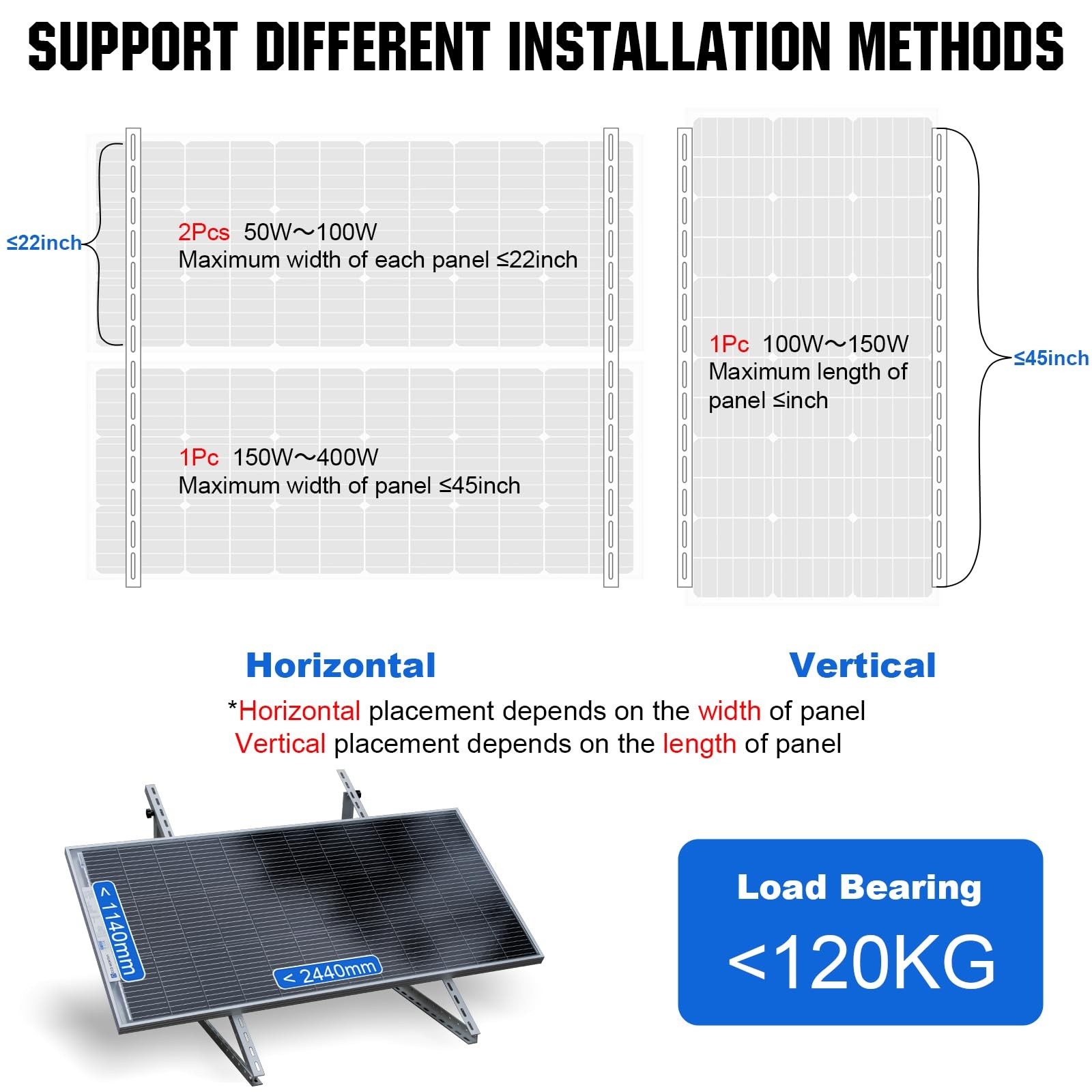 4 Sets 45inch Adjustable Solar Panel Mount Brackets Stand with Foldable Tilt …