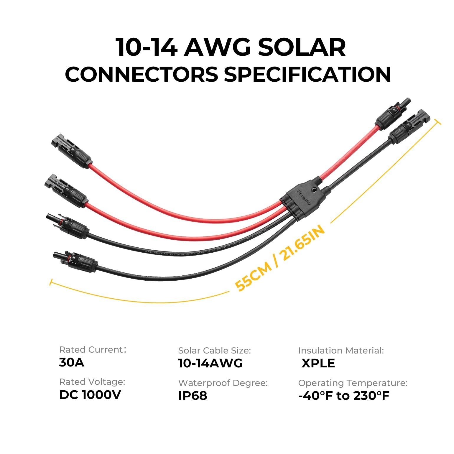 Solar Panel Parallel Connectors 2 to 4 Y Branch 10AWG Adapter Splitter Cable New
