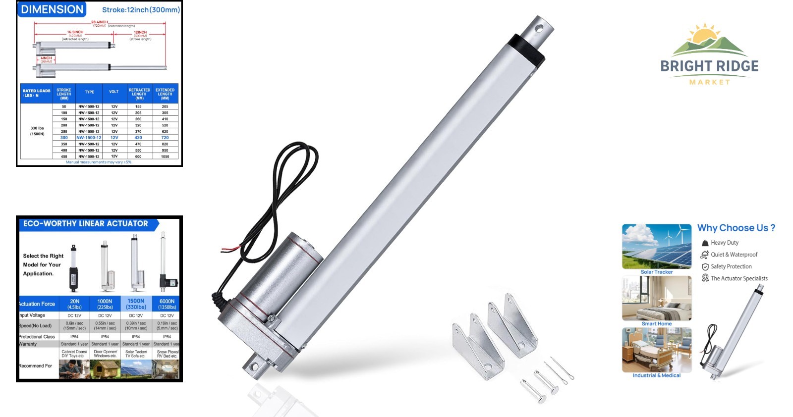 12V Waterproof Linear Motion Actuator with 300mm Stroke for Outdoor Applications