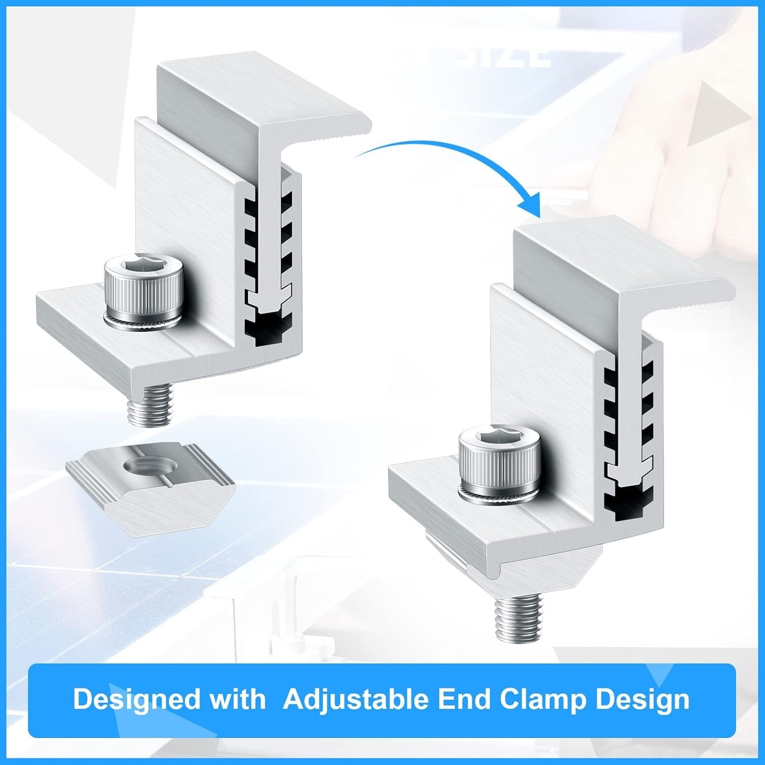Durable Adjustable End Clamps for Solar Panels – 10-Pack, Lightweight Design