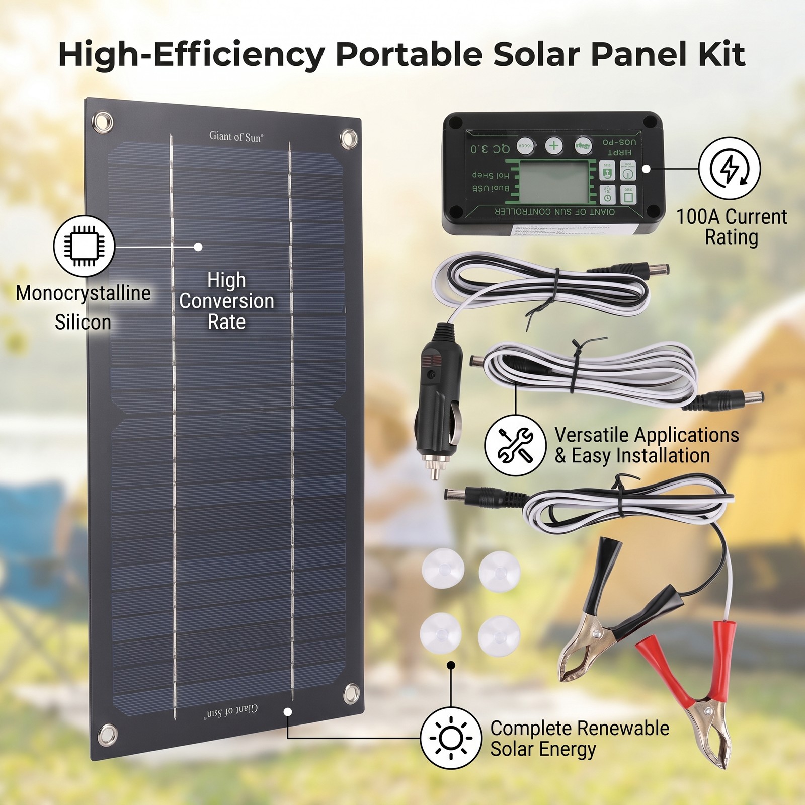 15W Solar Panel Kit 12V 600W 100A MPPT Battery Charge Controller for RV Outdoor