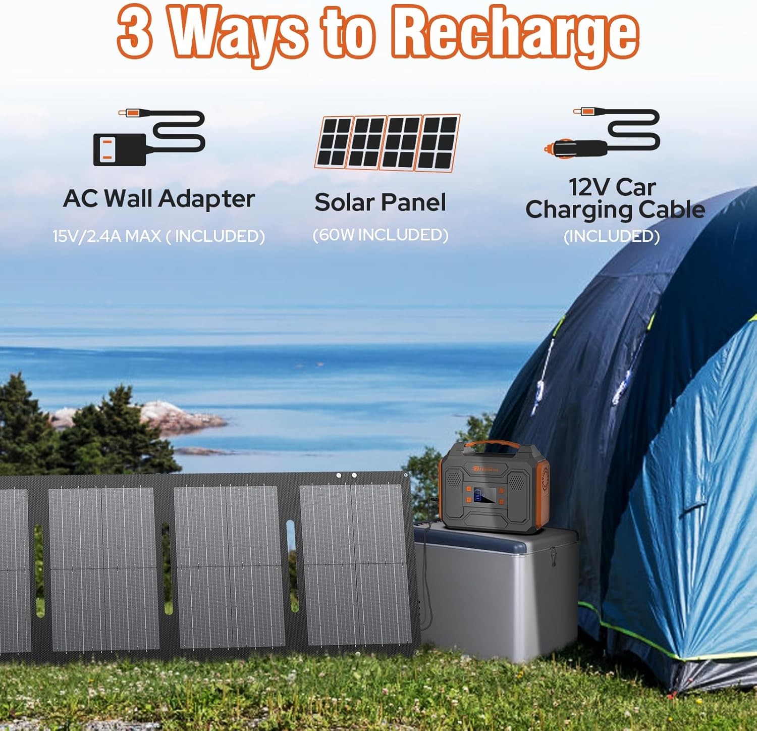 Portable Solar Generator, 300W Portable Power Station with Foldable 60W Panel