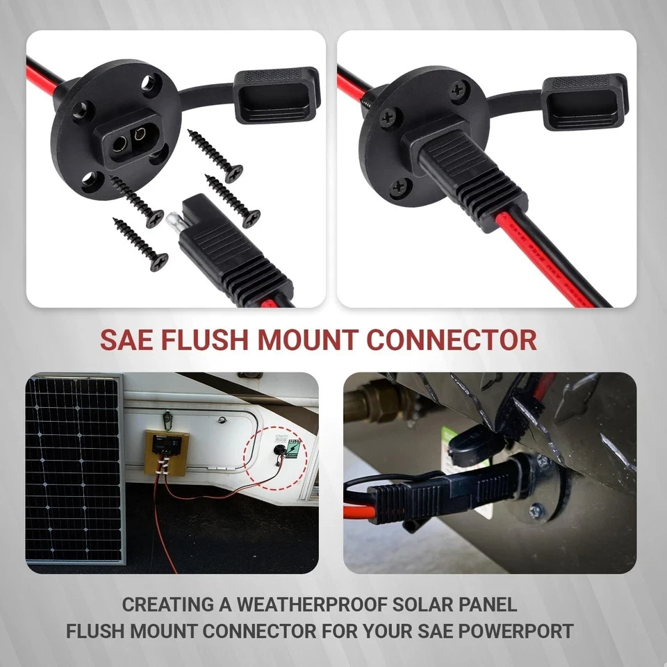 2FT 12AWG SAE Power Socket Sidewall Port Connector 2 Pin SAE Quick Connect 2 Pk