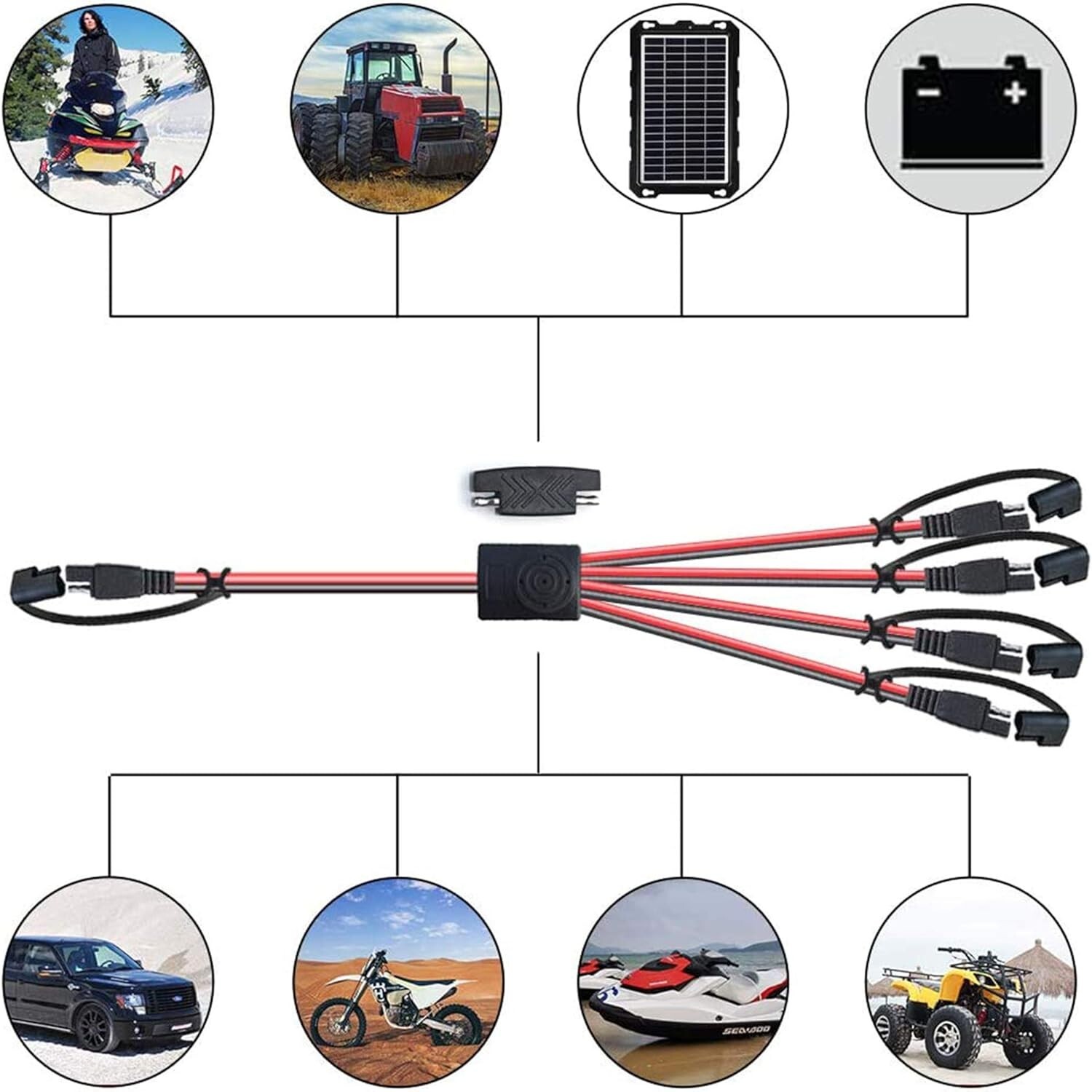 SAE 1 to 4 Extension Cable Quick Disconnect for Solar Panels and Automotive