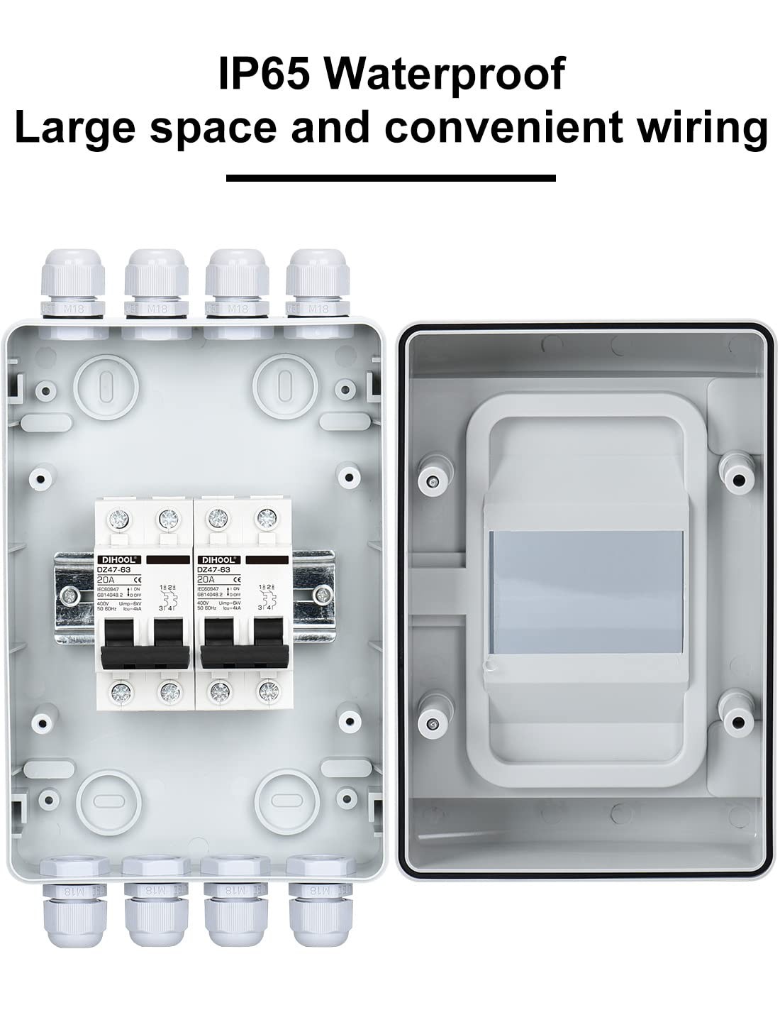 DC Circuit Breaker Box Cover with UV-Proof, 20 Amp Electrical Power Distribut…