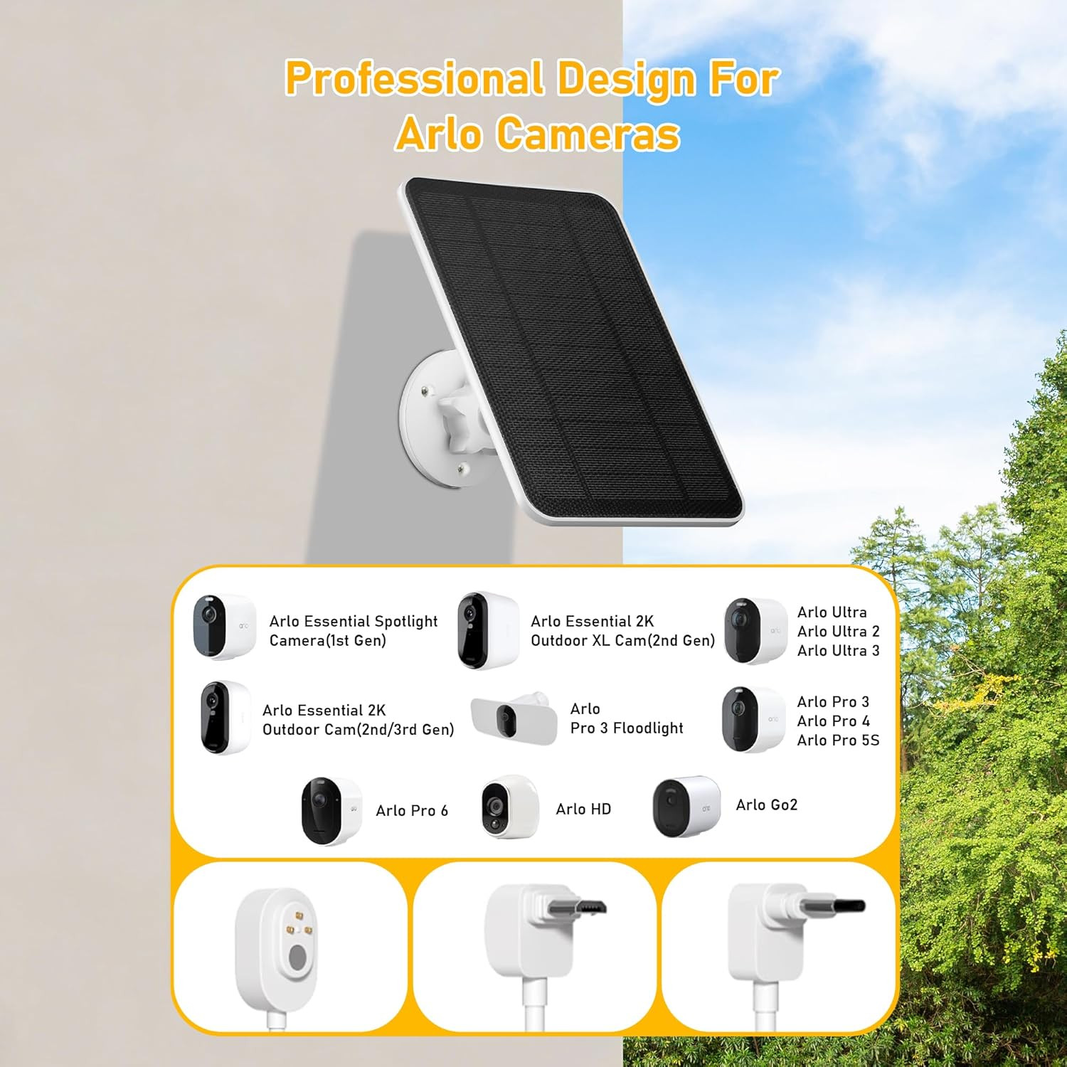 Solar Panel Charger for Arlo Essential Series,Go 2,Pro 6Xl/6/5S/3,Ultra Series,W