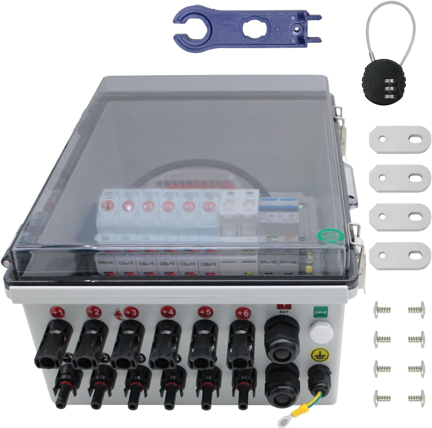 Solar Combiner Box, IP65 Waterproof DC Combiner Box, Equipped with Circuit Brea