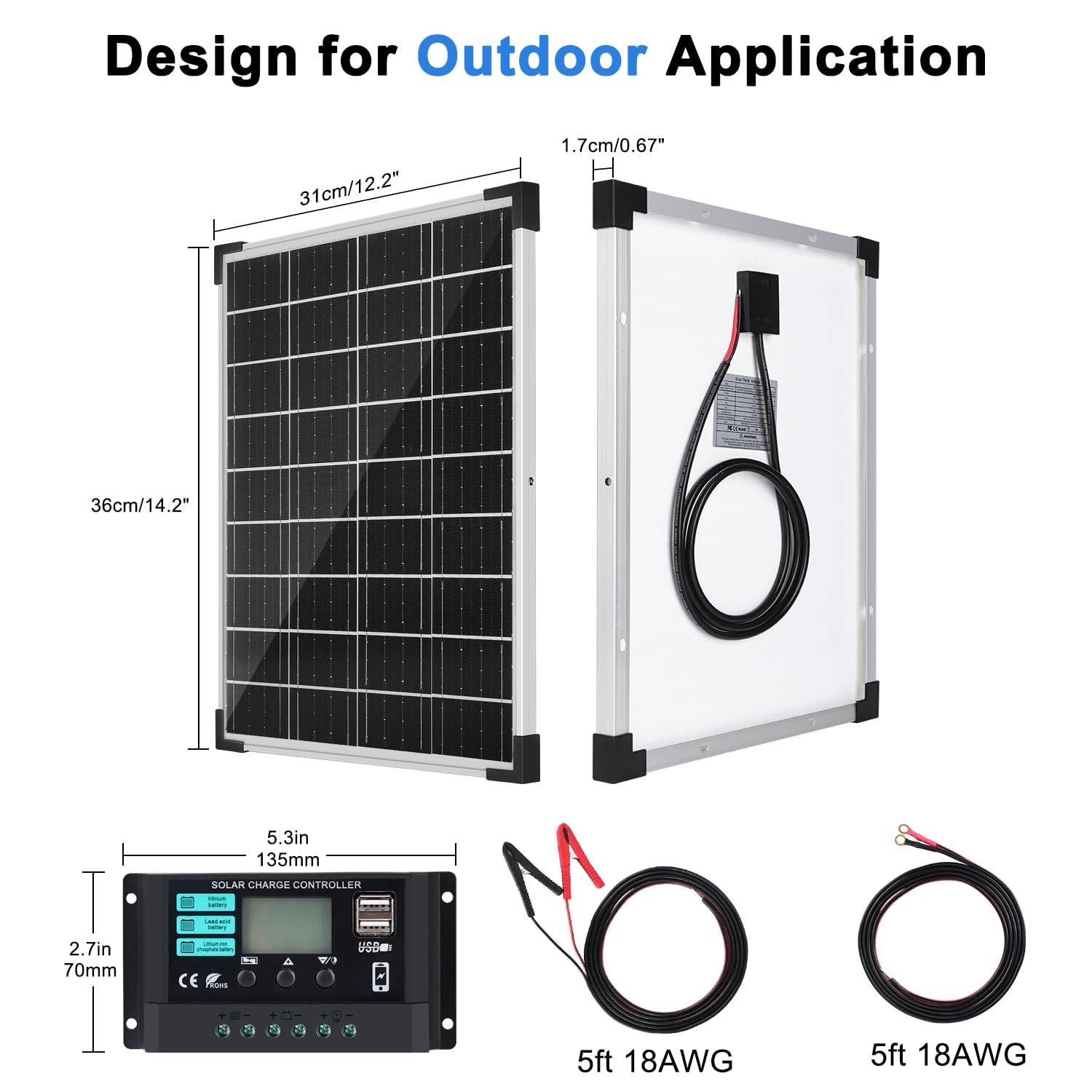 Solar Panel Kit 20W 12V, Solar Battery Charger with 10A Charge Controller and…