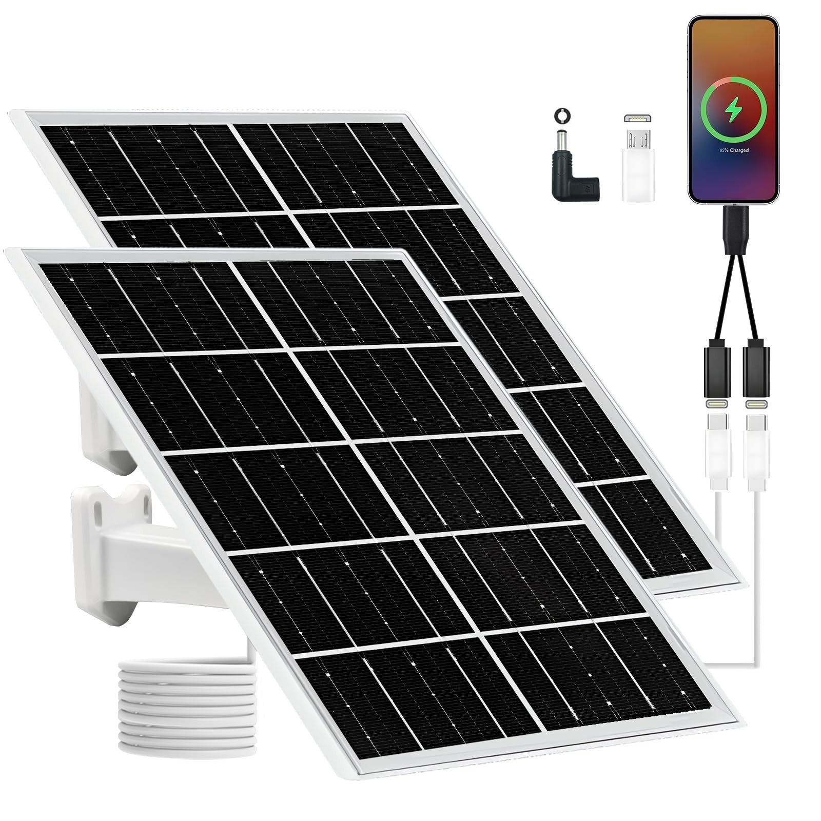 5V 16W Solar Panel 2-Pack IP65 Waterproof with USB-C/Micro USB/DC Ports 9.8ft…