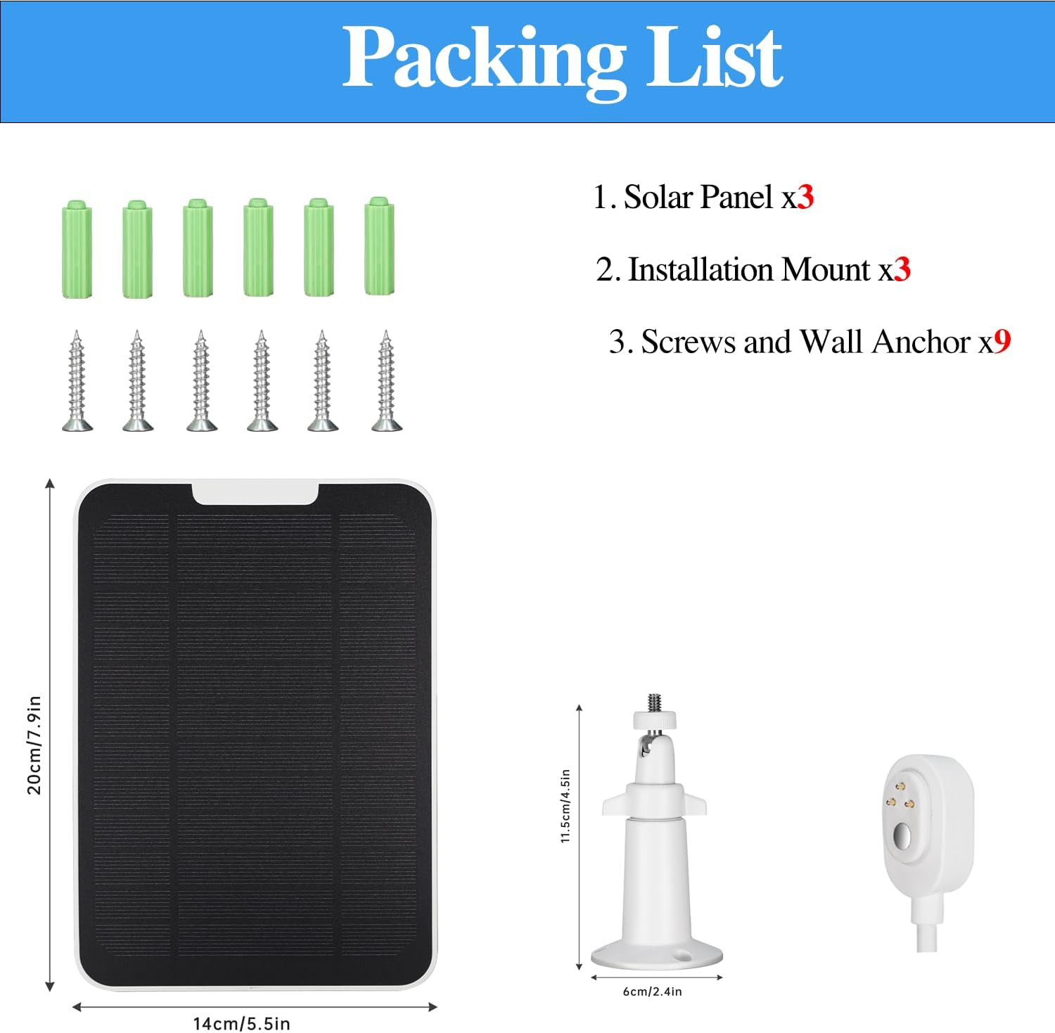 Upgrade 3 Pack 5W Solar Panel Charging Compatible with Arlo Pro 3/4/5S/Ultra/Ult