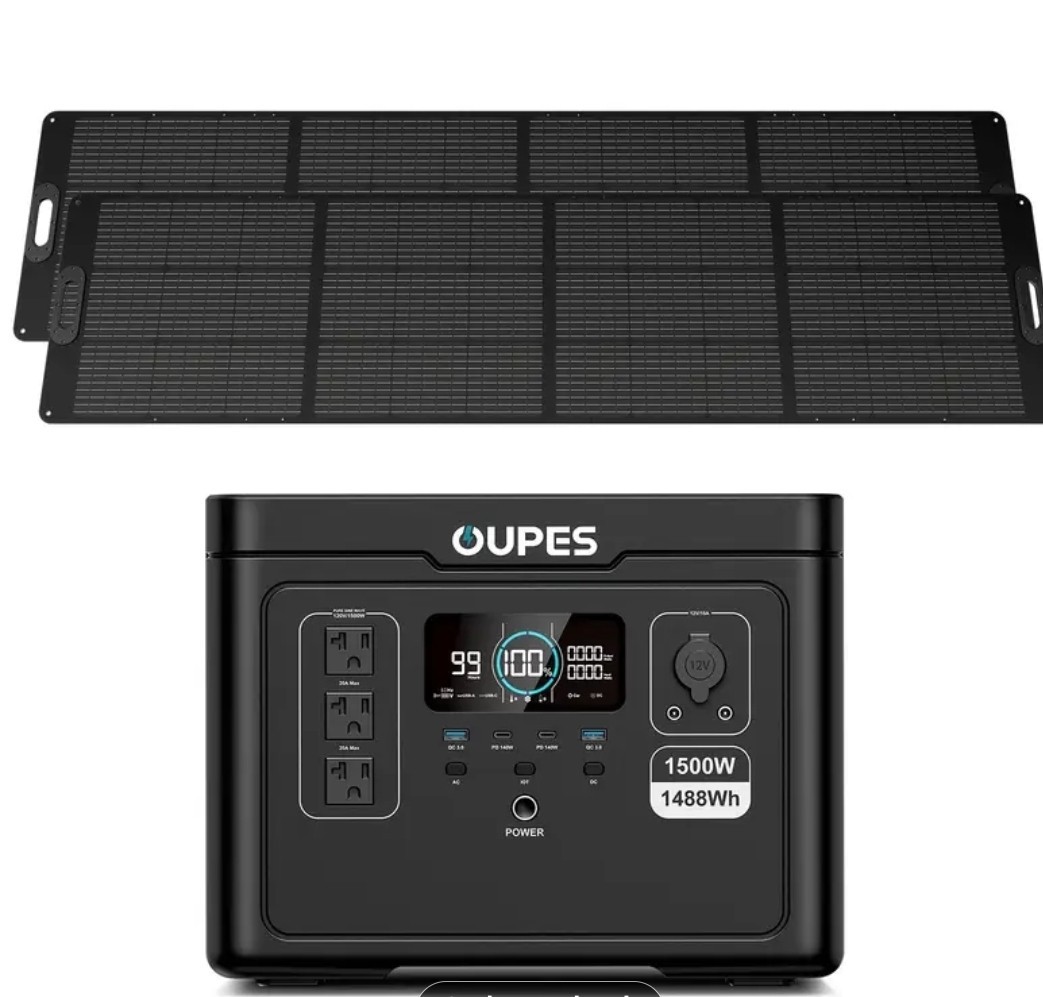 OUPES Exodus 1500 Portable Power Station 1500W/1488Wh+ 2 Solar Panel 240W