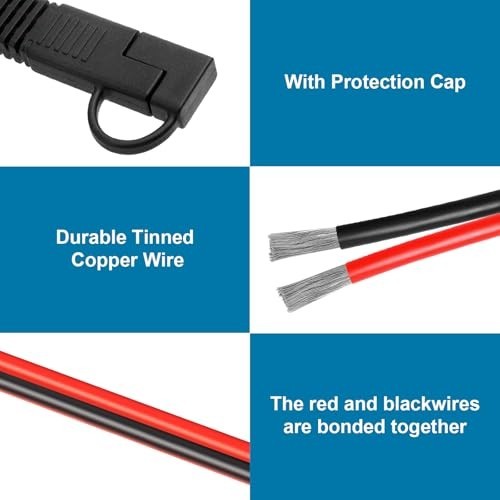 SAE Extension Cable 6FT 10AWG Tinned Copper Wire for Solar Battery RV Marine