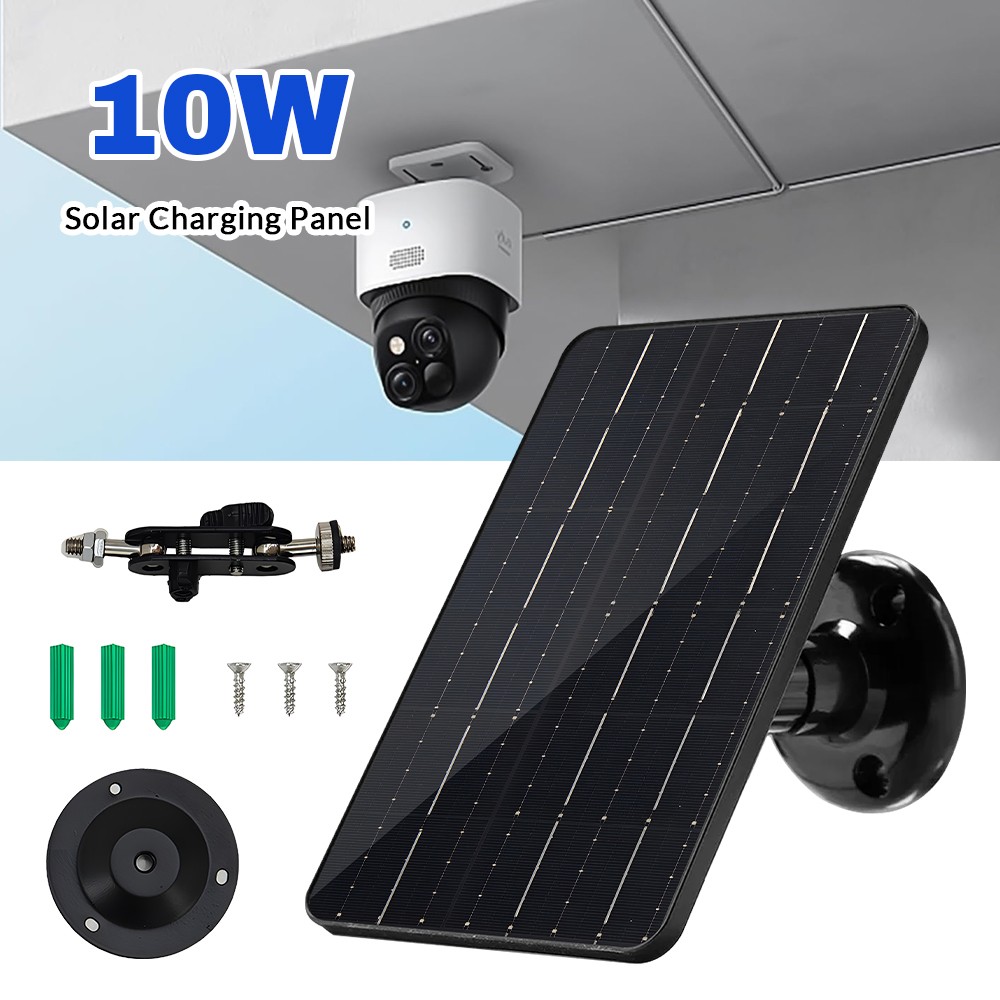 Solar Panel Camera Power Charger 10W 5V for Outdoor Cam Spotlight w/ Type-C Port