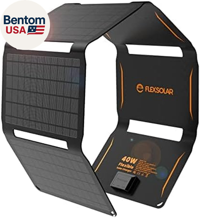 40W Foldable Solar Panel Charger with USB-C and USB-A Outputs for Phones, Power