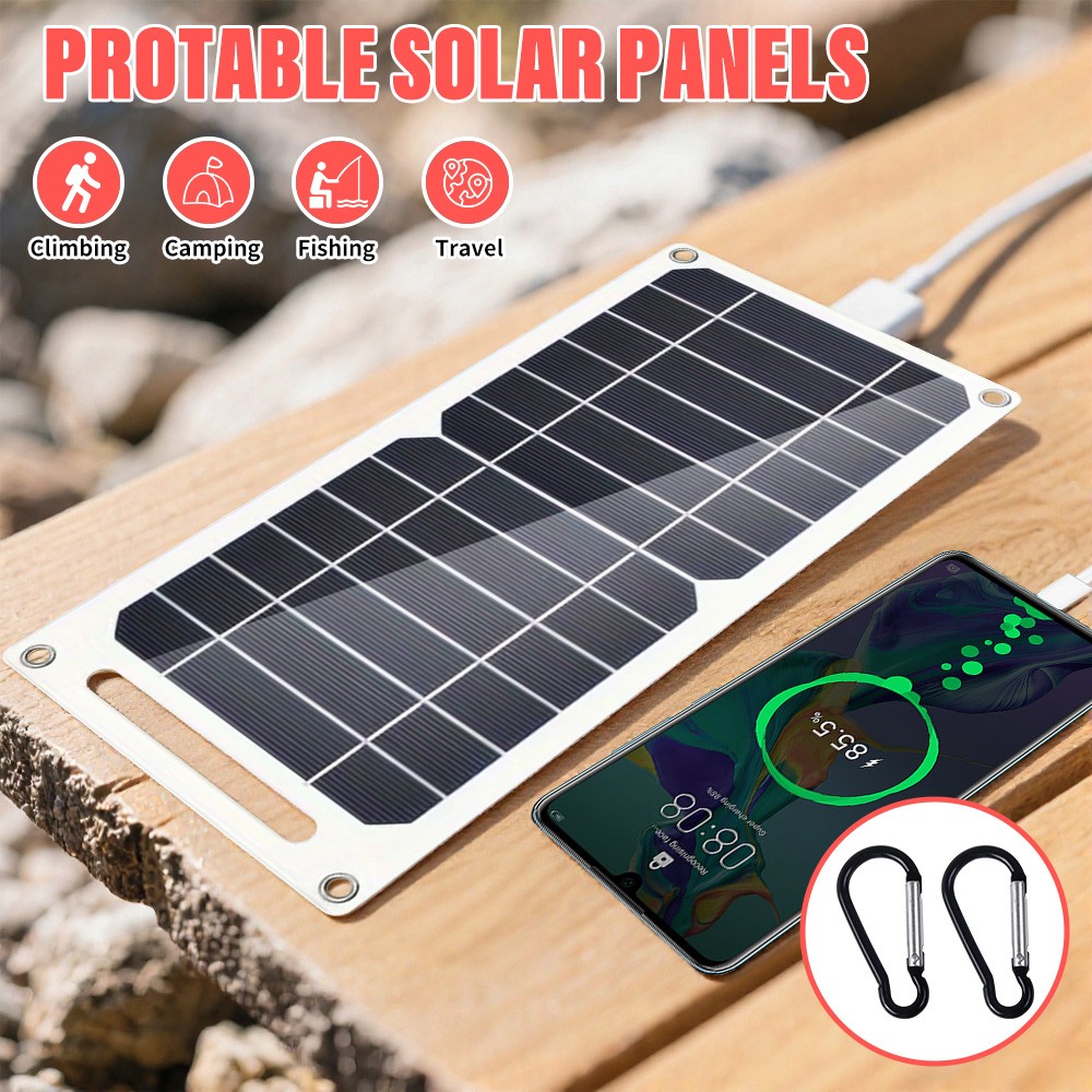 5V Solar Panel USB Waterproof Solar Power Bank Outdoor Camping CellPhone Charger