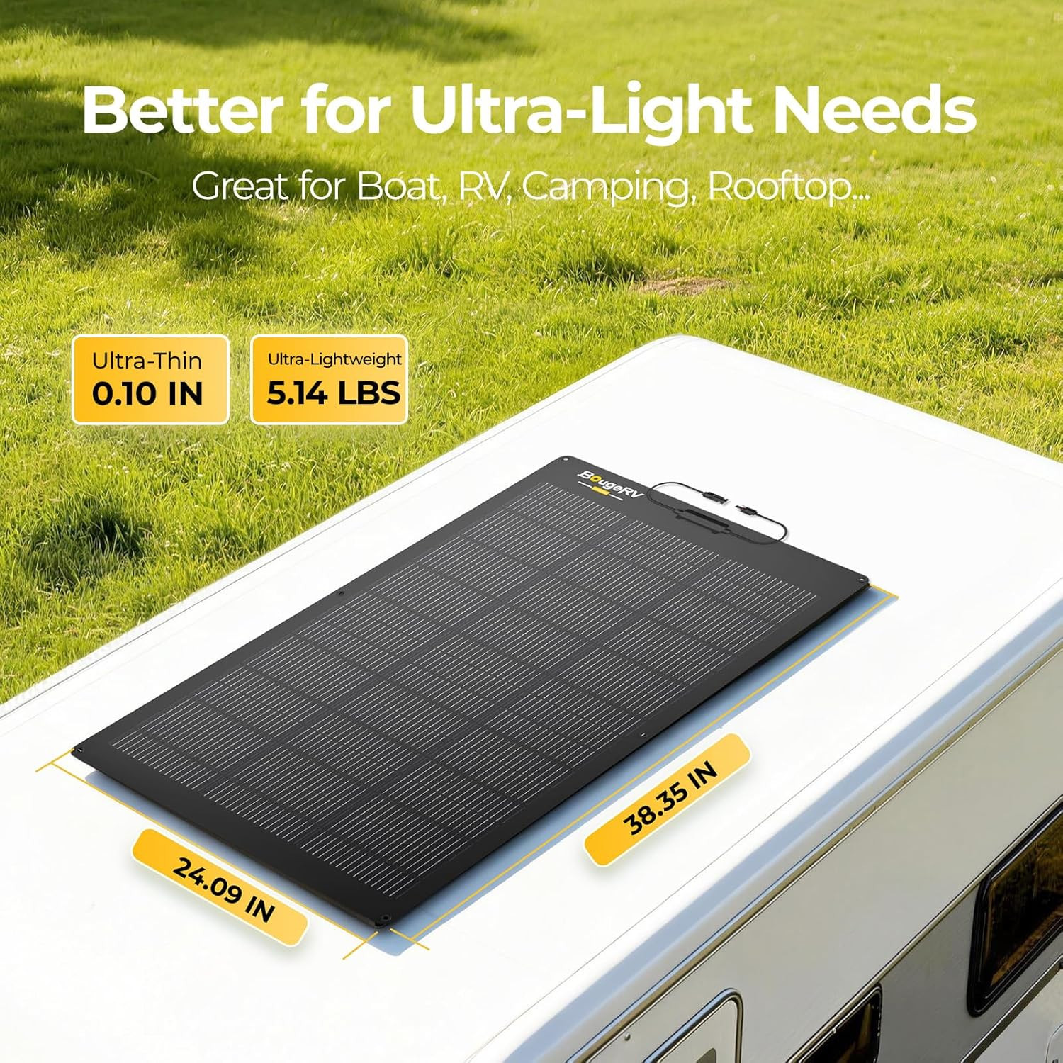 Bougerv Upgrade Arch 100W N-Type Fiberglass Flexible Solar Panel, 24 Volts 16BB